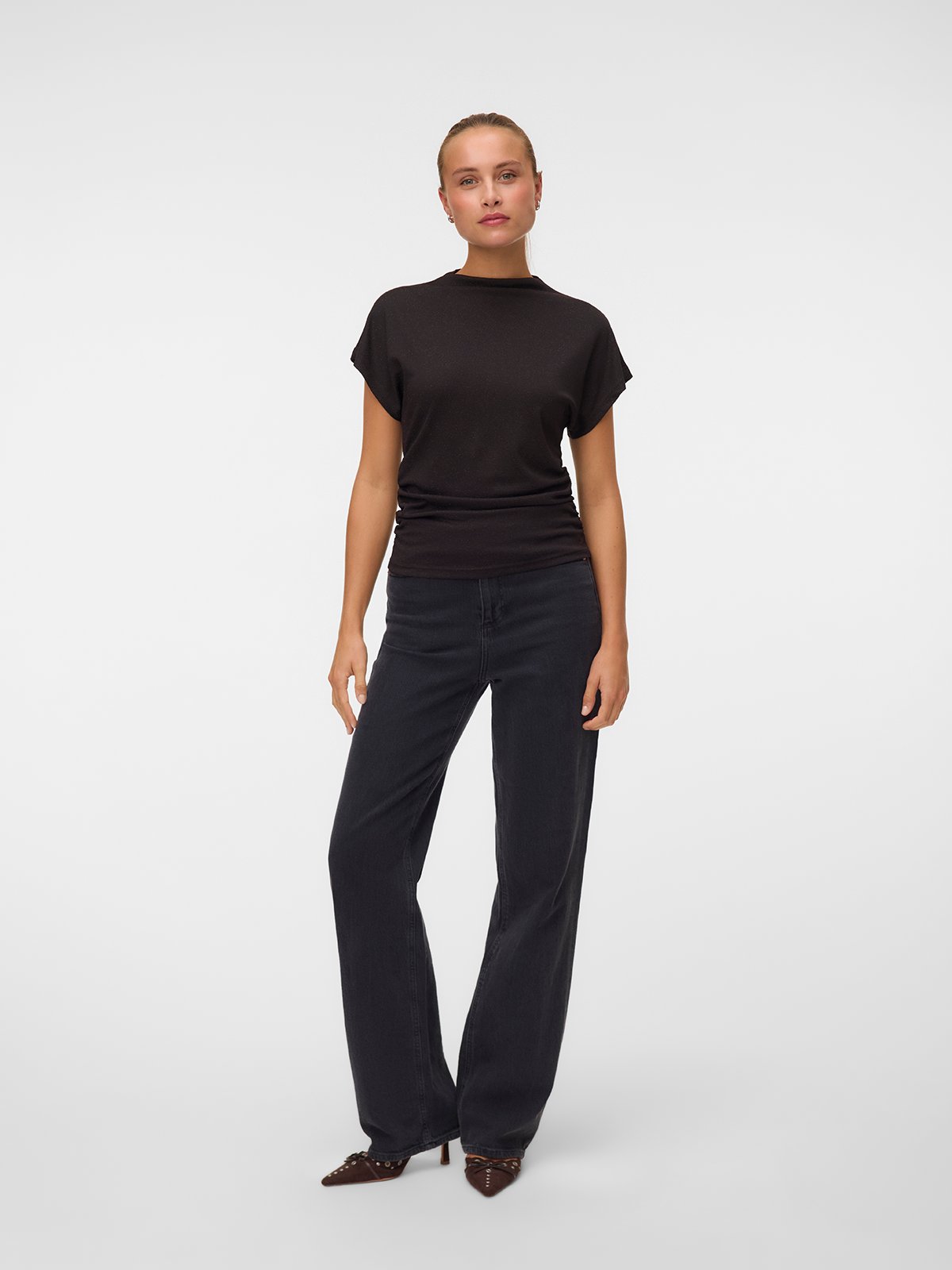 Vero Moda Kanva Capsleeve Rouching Top Lurex Chocolate Torte