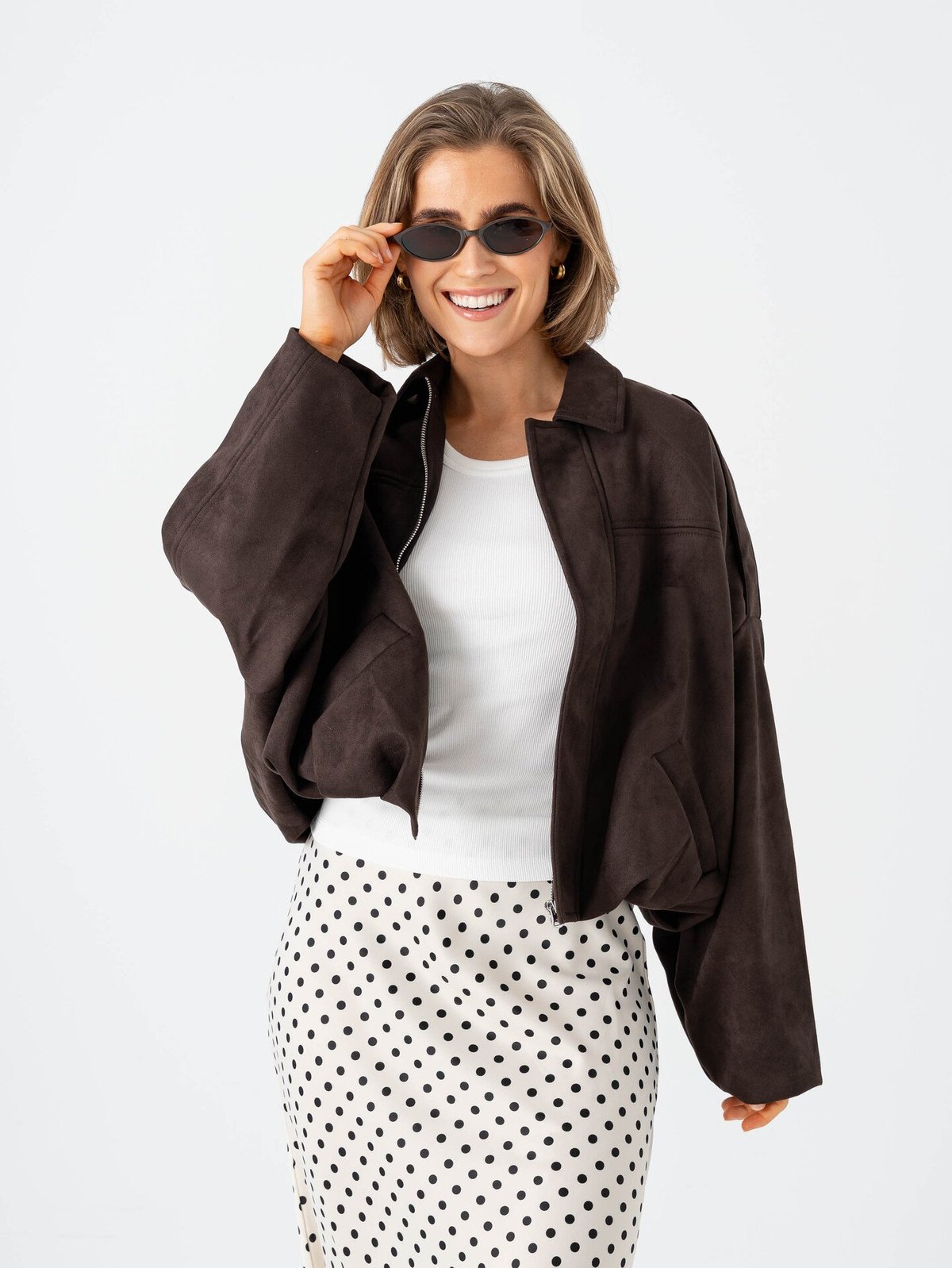 Vero Moda Hazel Long Sleeve Faux Suede Bomber Jacket Chocolate Torte