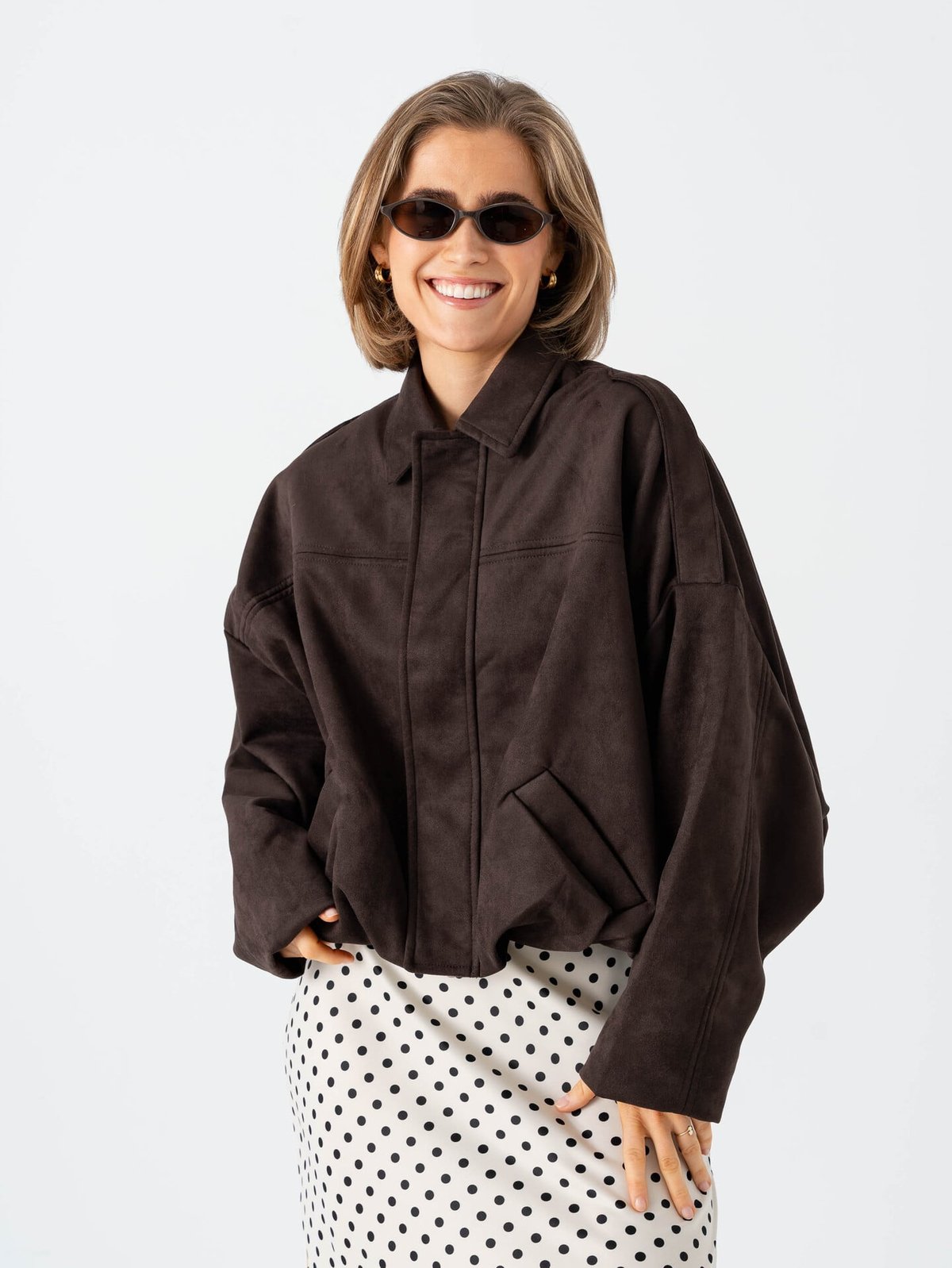 Vero Moda Hazel Long Sleeve Faux Suede Bomber Jacket Chocolate Torte