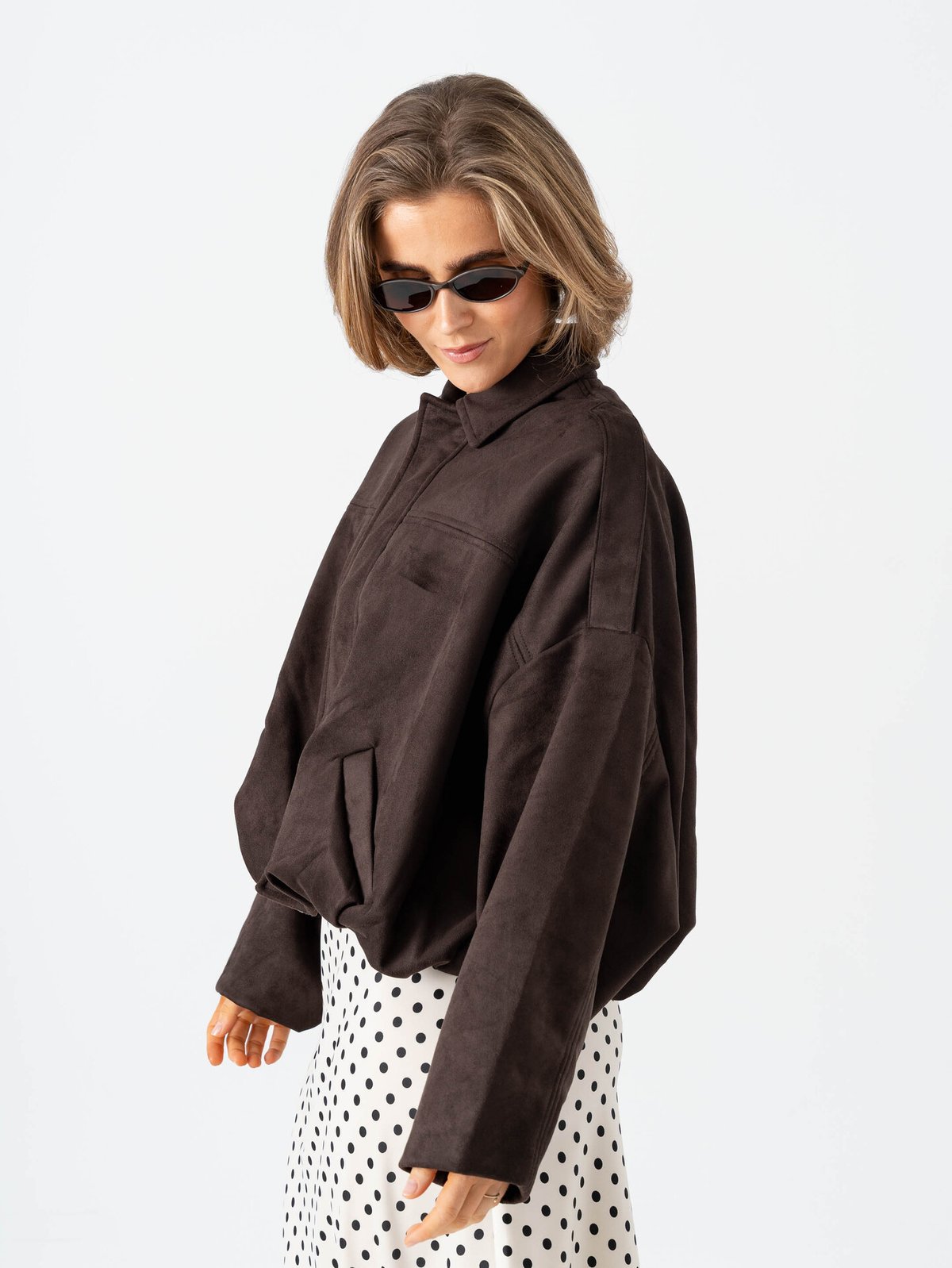 Vero Moda Hazel Long Sleeve Faux Suede Bomber Jacket Chocolate Torte