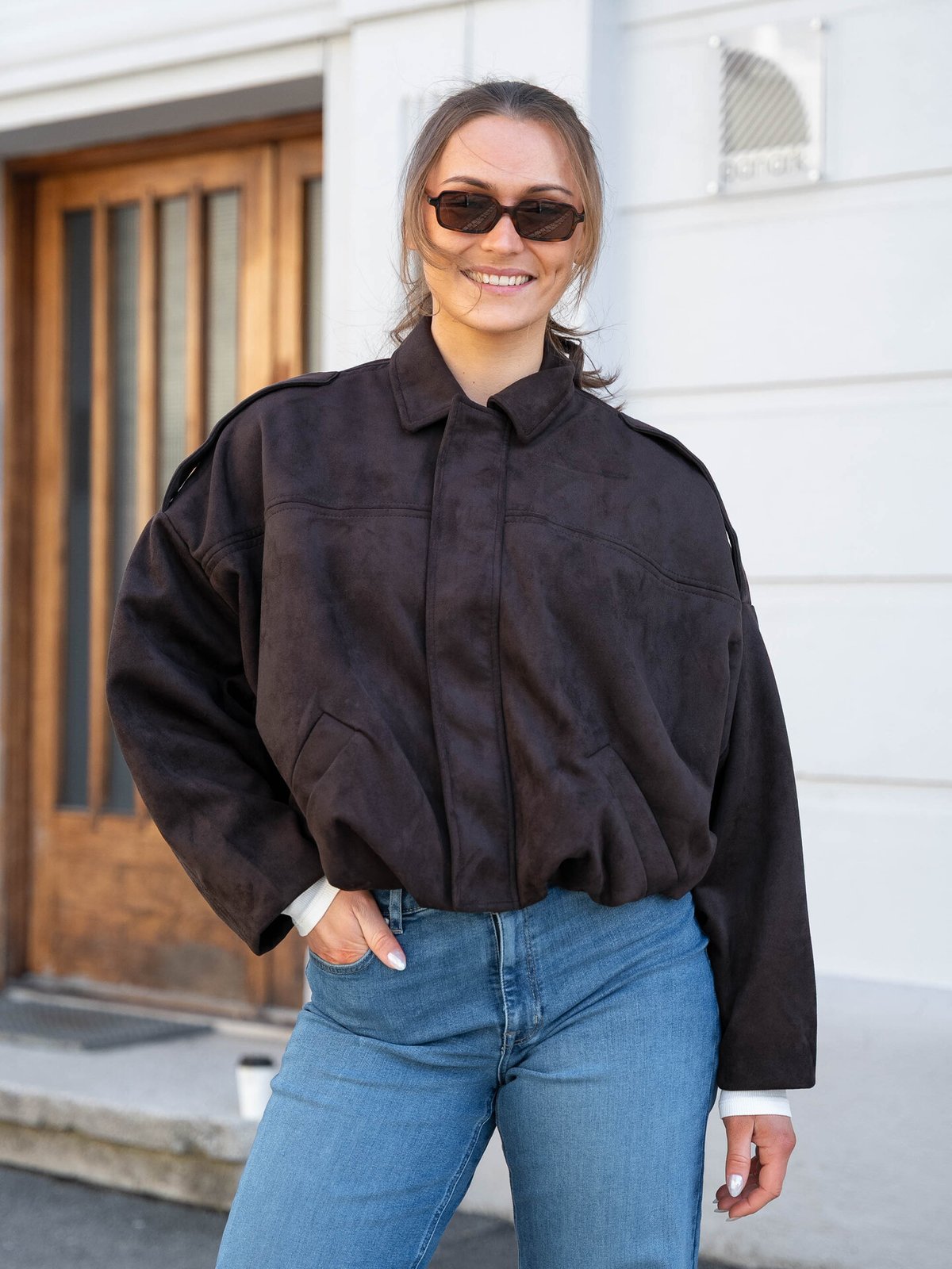 Vero Moda Hazel Long Sleeve Faux Suede Bomber Jacket Chocolate Torte