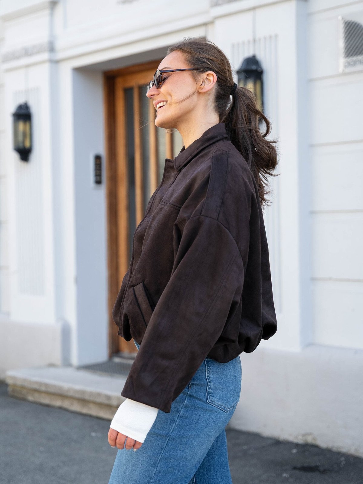 Vero Moda Hazel Long Sleeve Faux Suede Bomber Jacket Chocolate Torte