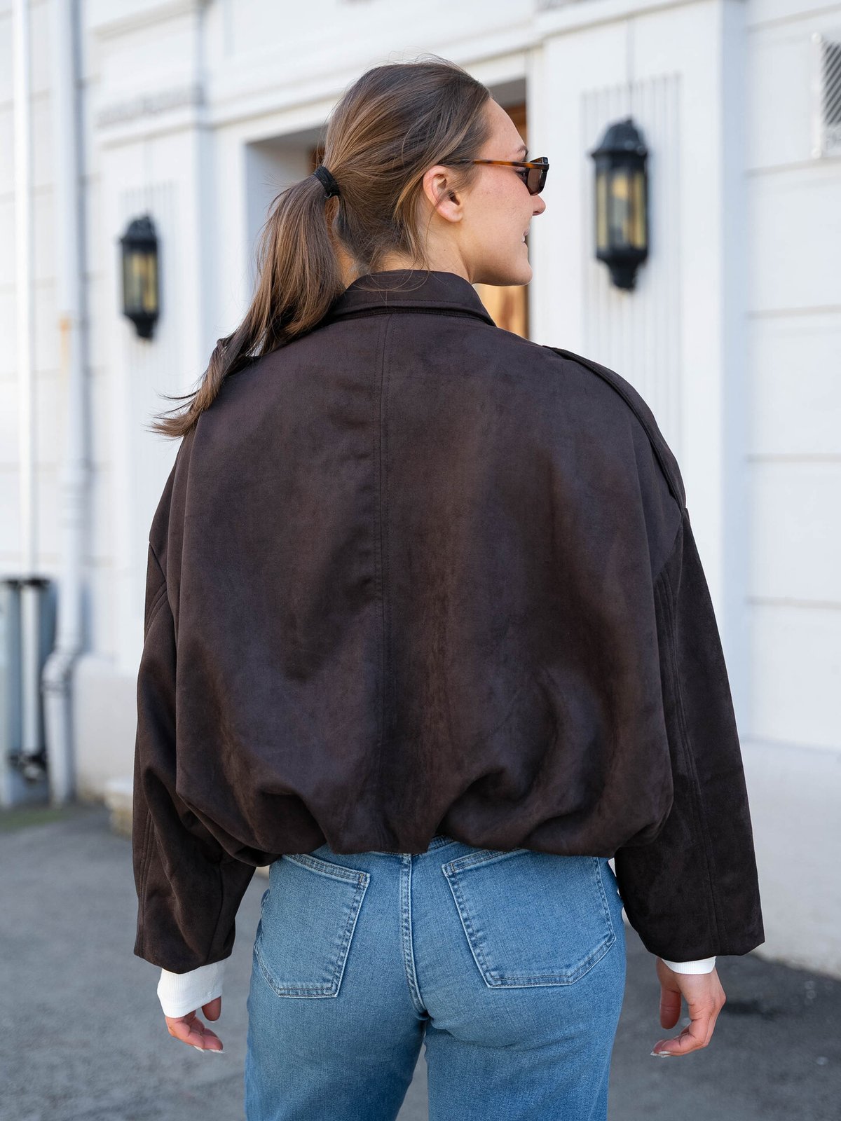 Vero Moda Hazel Long Sleeve Faux Suede Bomber Jacket Chocolate Torte
