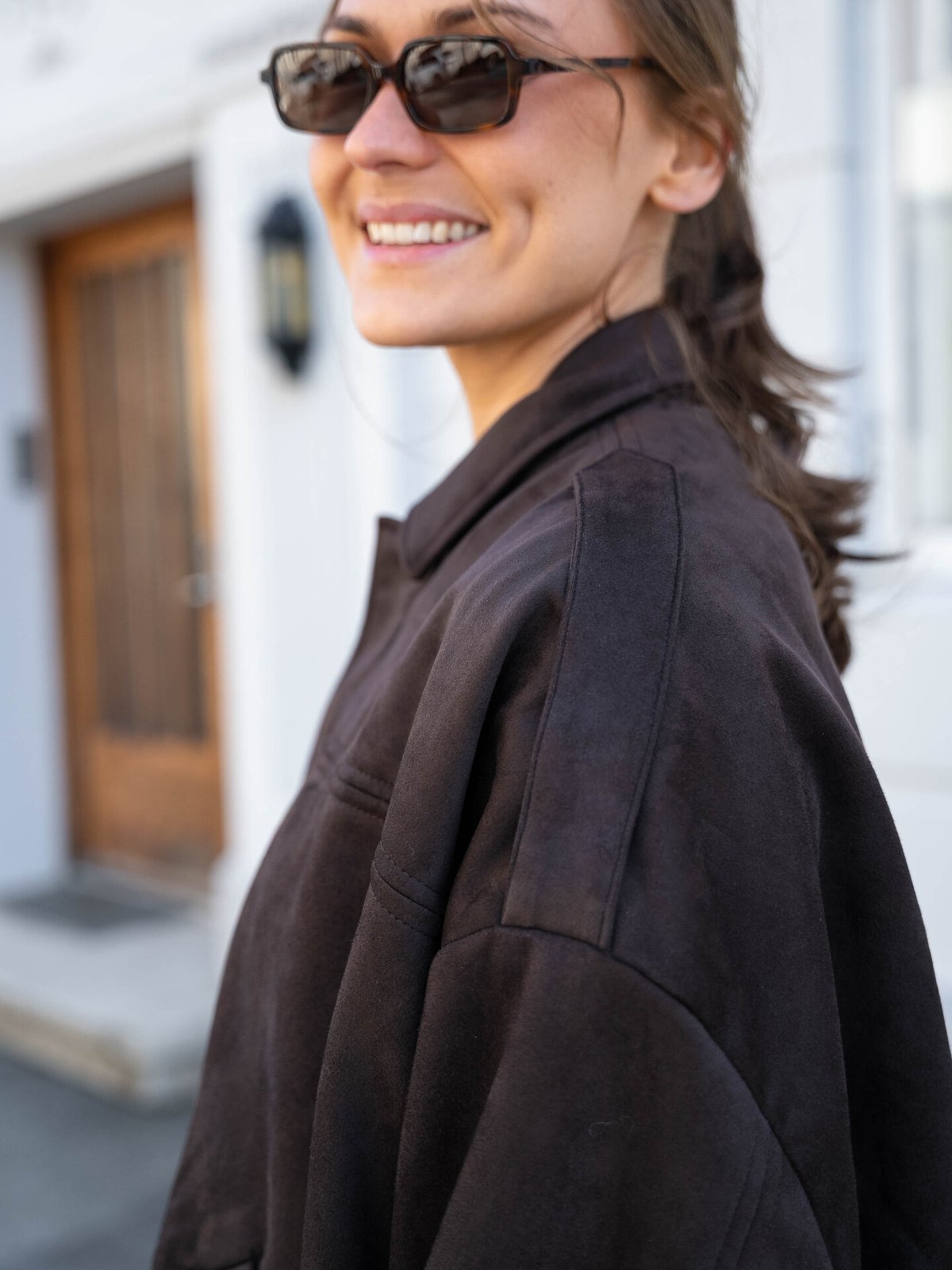 Vero Moda Hazel Long Sleeve Faux Suede Bomber Jacket Chocolate Torte