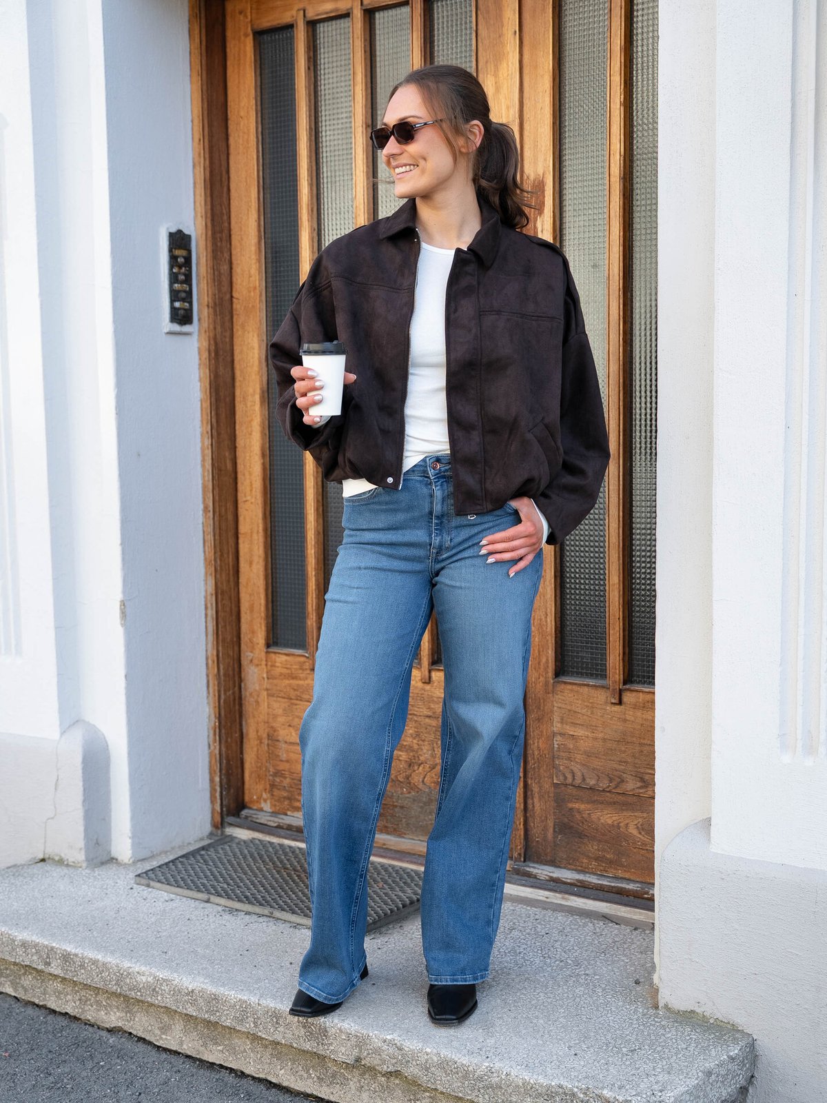 Vero Moda Hazel Long Sleeve Faux Suede Bomber Jacket Chocolate Torte