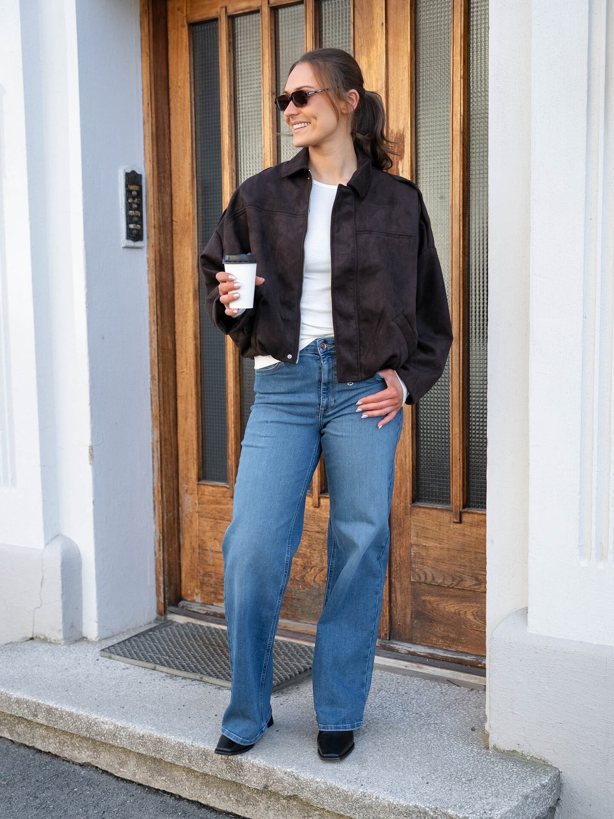 Vero Moda Hazel Long Sleeve Faux Suede Bomber Jacket Chocolate Torte