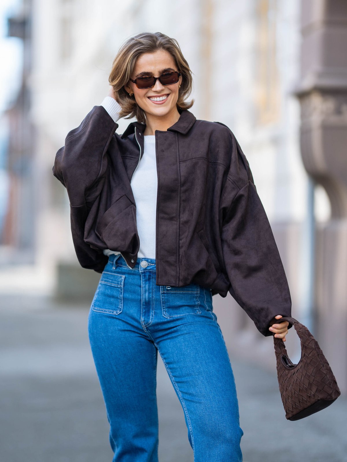 Vero Moda Hazel Long Sleeve Faux Suede Bomber Jacket Chocolate Torte