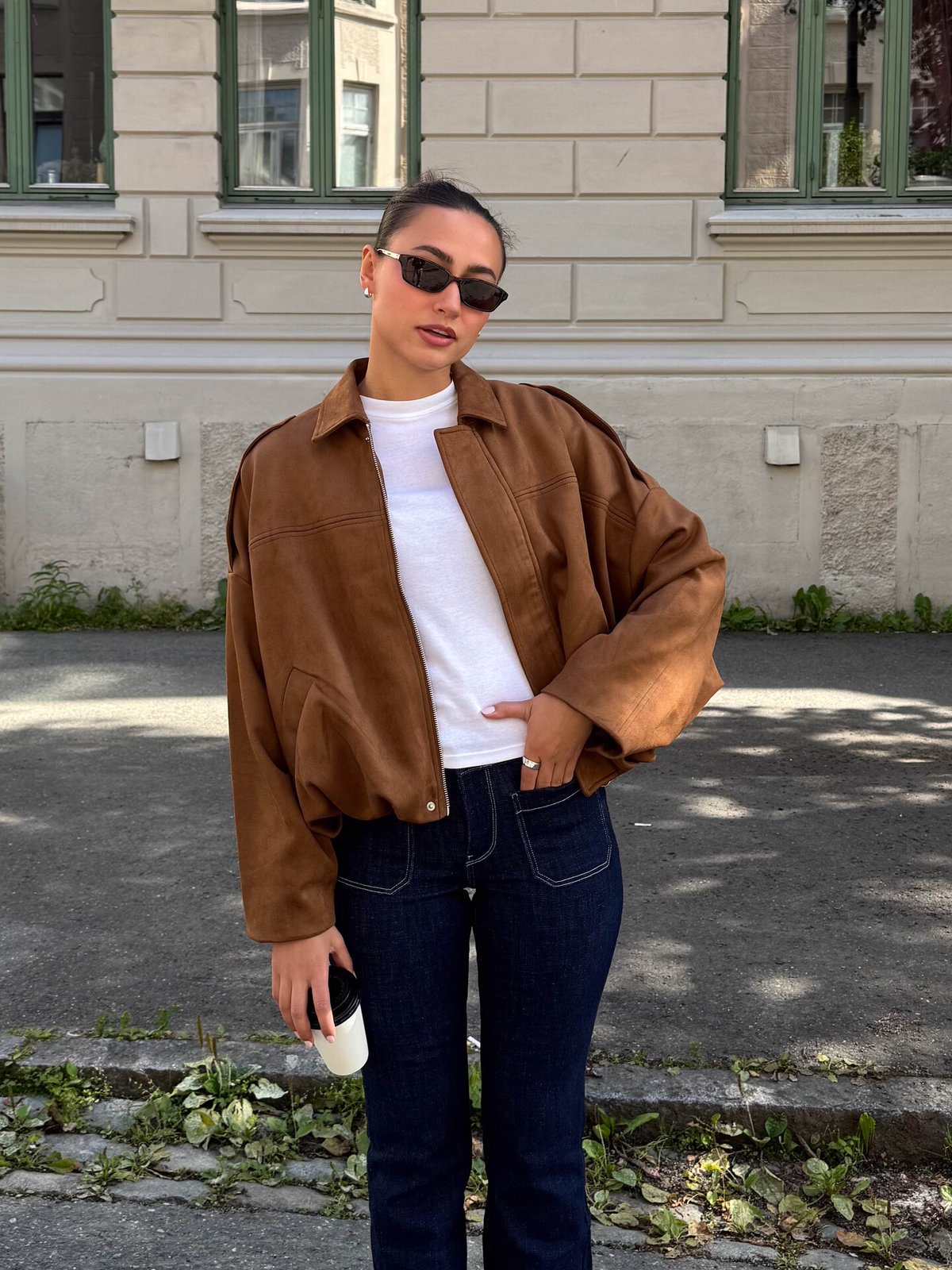Vero Moda Hazel Long Sleeve Faux Suede Bomber Jacket Dachshund