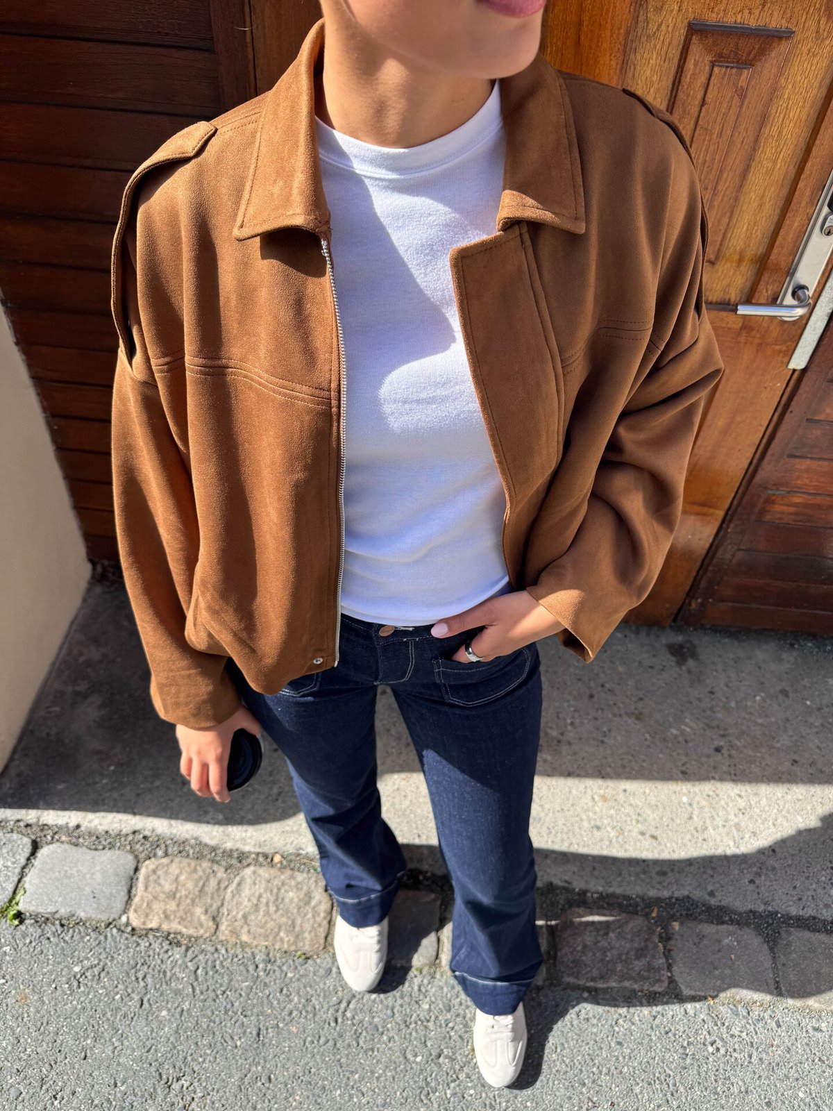Vero Moda Hazel Long Sleeve Faux Suede Bomber Jacket Dachshund