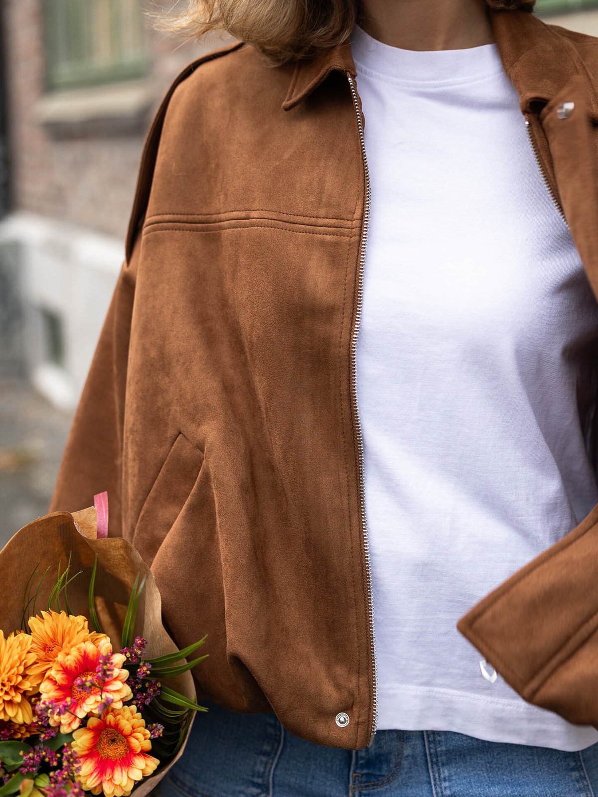 Vero Moda Hazel Long Sleeve Faux Suede Bomber Jacket Dachshund
