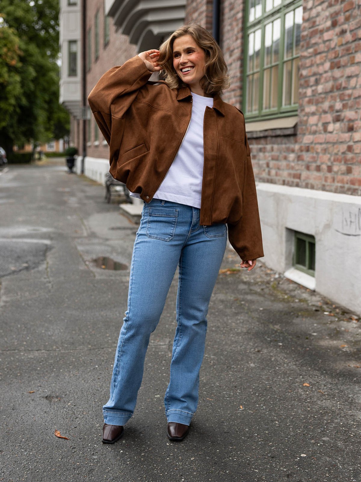 Vero Moda Hazel Long Sleeve Faux Suede Bomber Jacket Dachshund