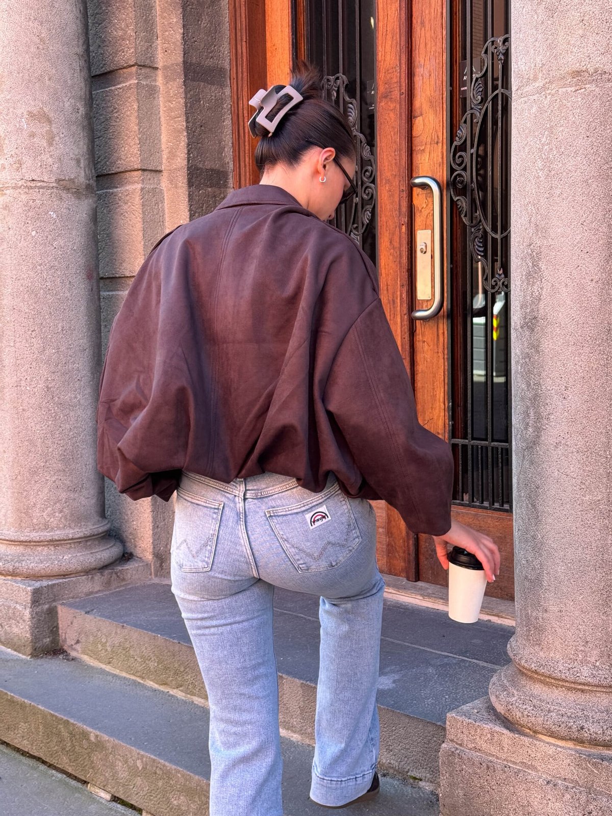 Vero Moda Hazel Long Sleeve Faux Suede Bomber Jacket Seal Brown