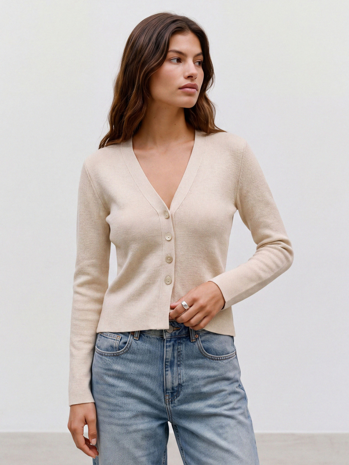 Vero Moda Mille Long Sleeve V-Neck Cardigan Birch