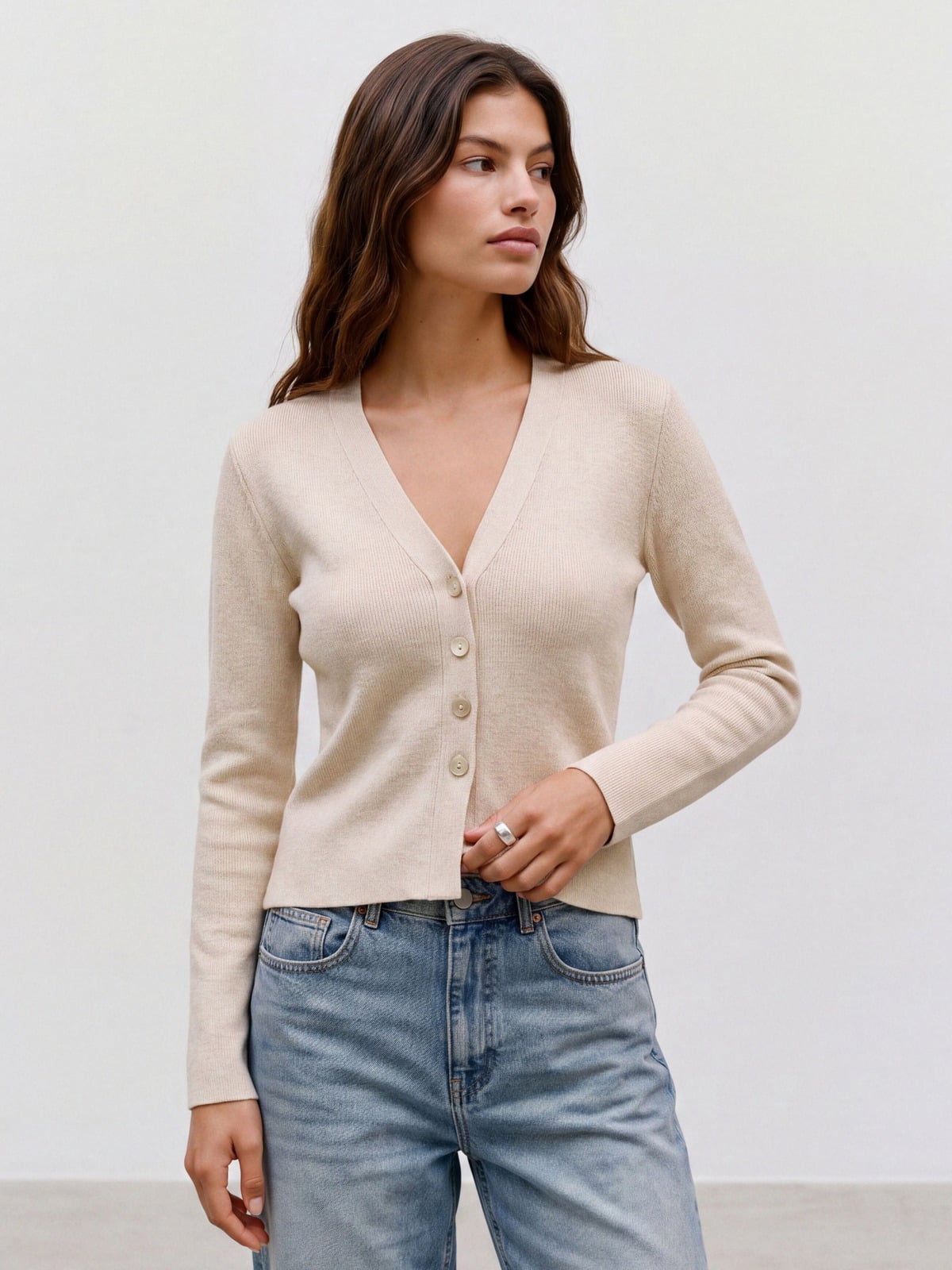 Vero Moda Mille Long Sleeve V-Neck Cardigan Birch