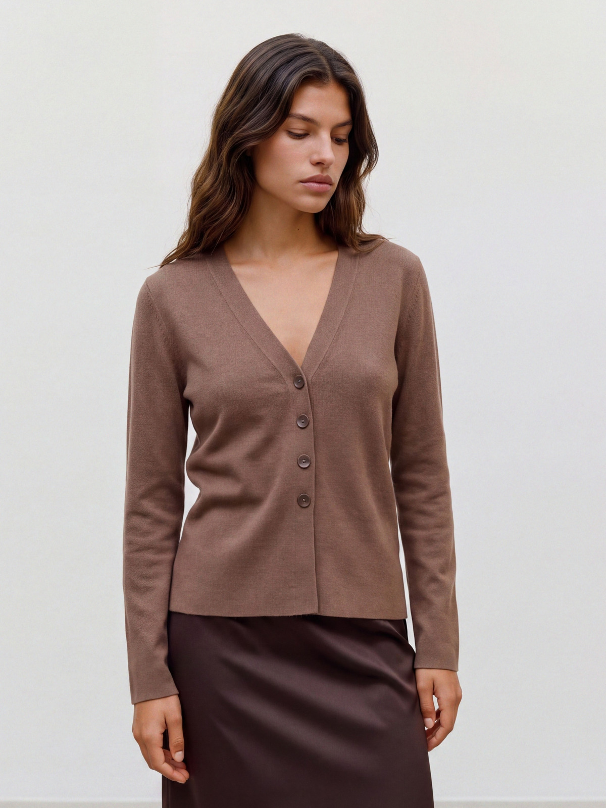 Vero Moda Mille Long Sleeve V-Neck Cardigan Cocoa Brown