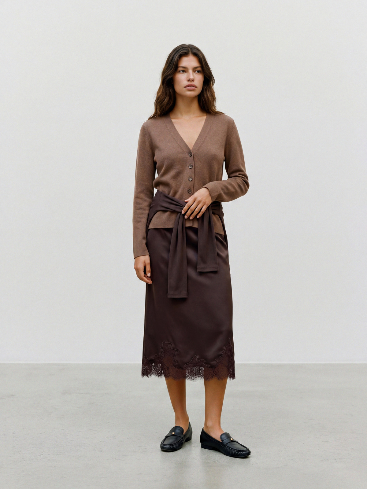 Vero Moda Mille Long Sleeve V-Neck Cardigan Cocoa Brown