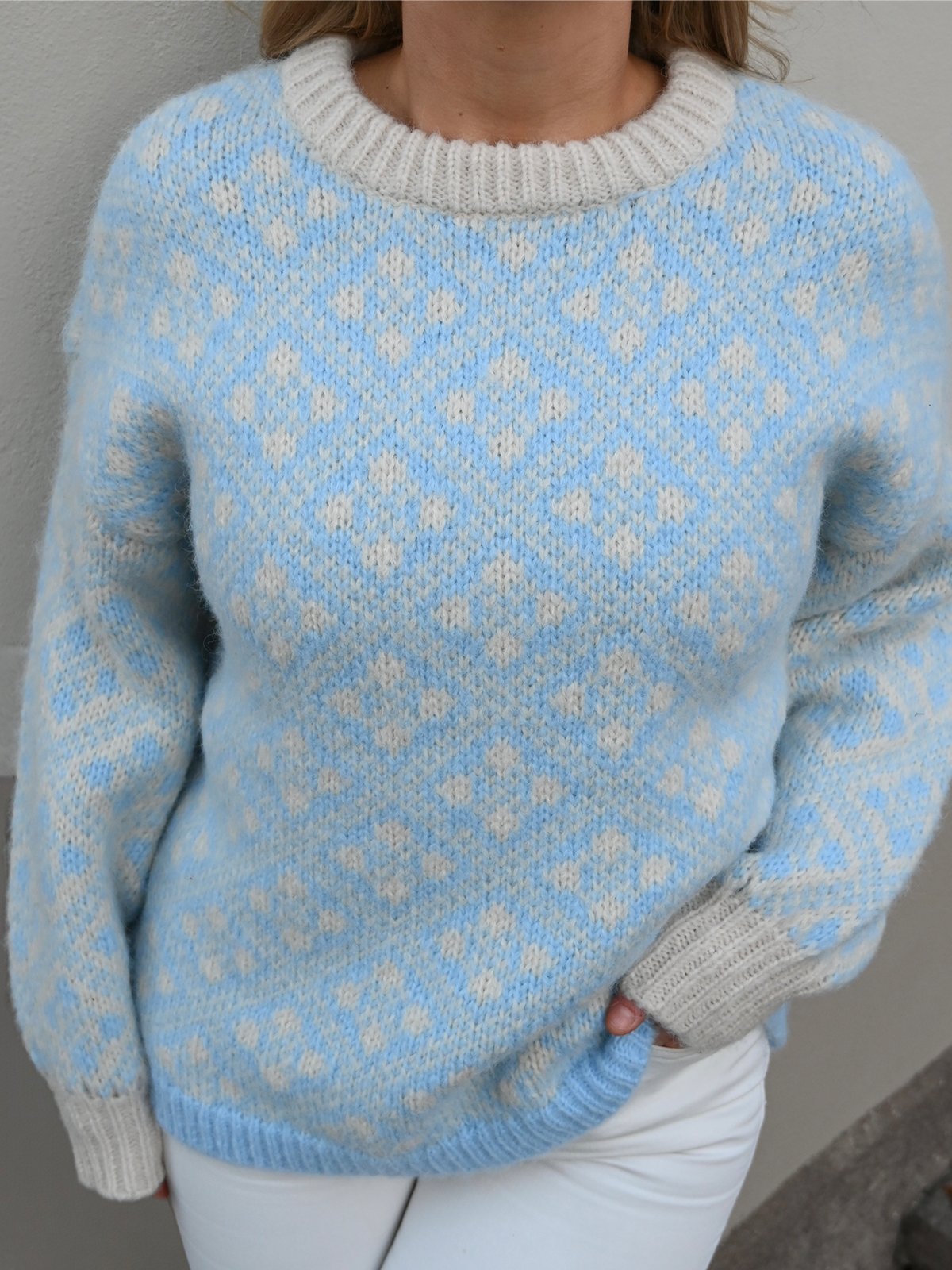 Vero Moda Inga Long Sleeve O-Neck Oversized Pullover Birch w. Dutch Canal