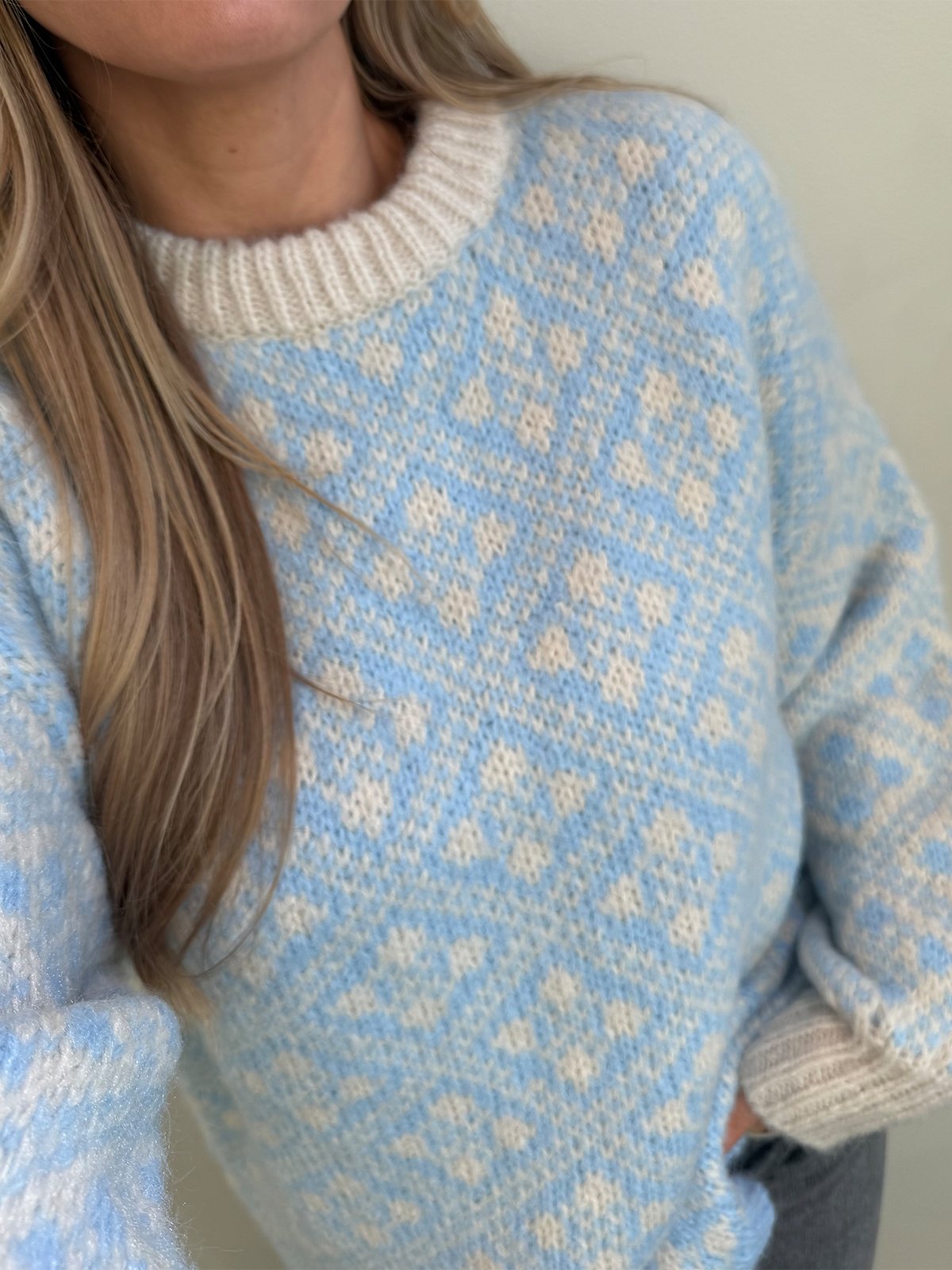 Vero Moda Inga Long Sleeve O-Neck Oversized Pullover Birch w. Dutch Canal