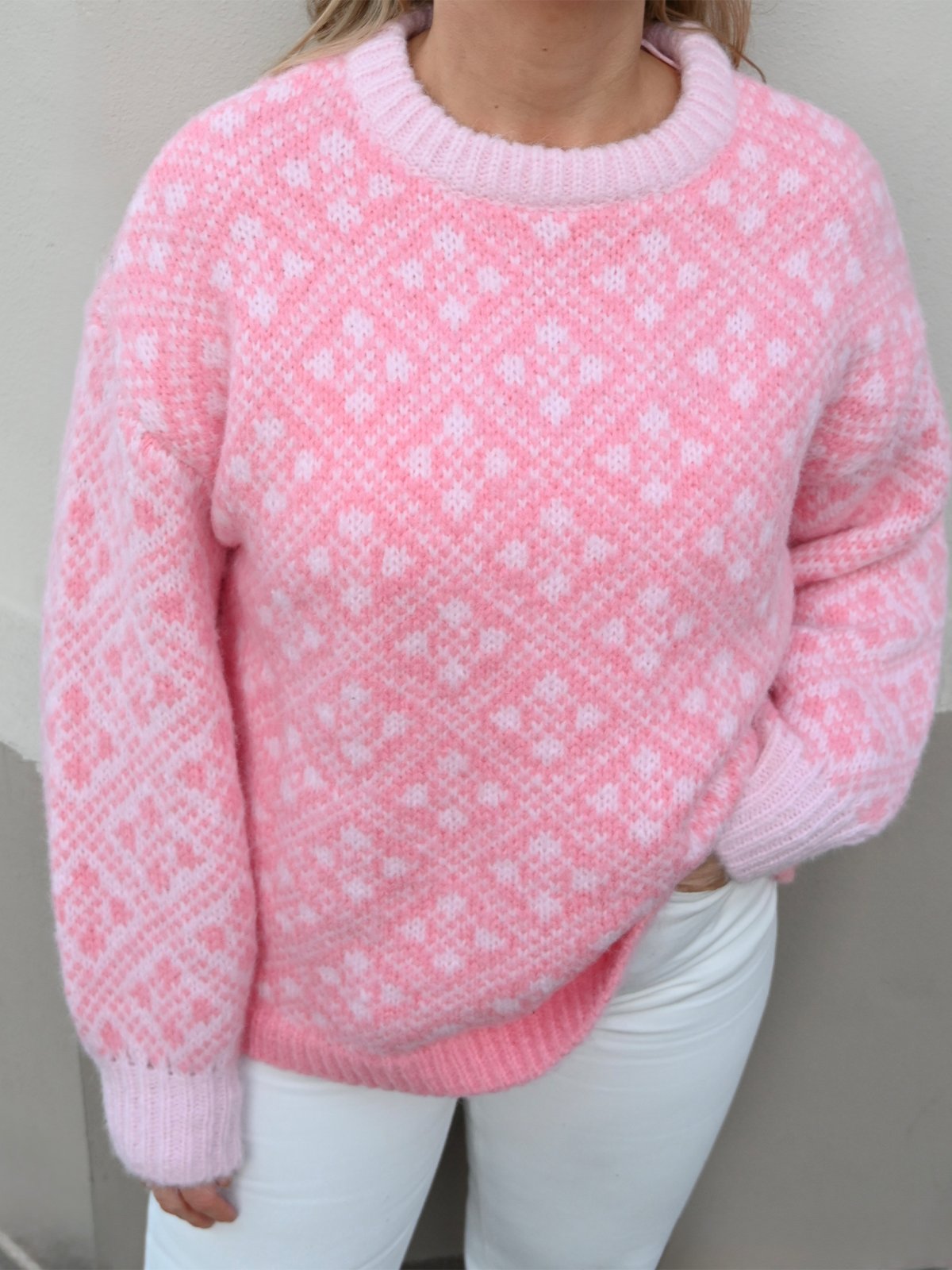 Vero Moda Inga Long Sleeve O-Neck Oversized Pullover Pink-A-Boo W. Pink Cherub