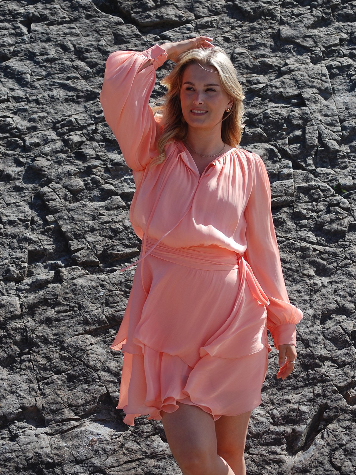 Vero Moda Elisa Long Sleeve Detail Short Dress Orange Chiffon