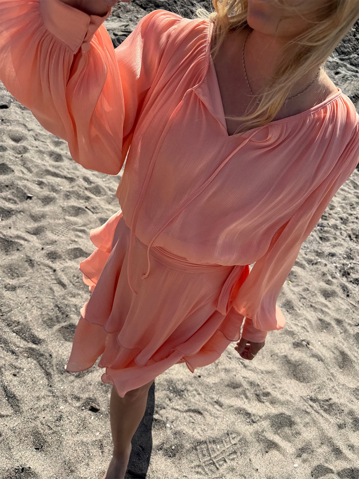 Vero Moda Elisa Long Sleeve Detail Short Dress Orange Chiffon
