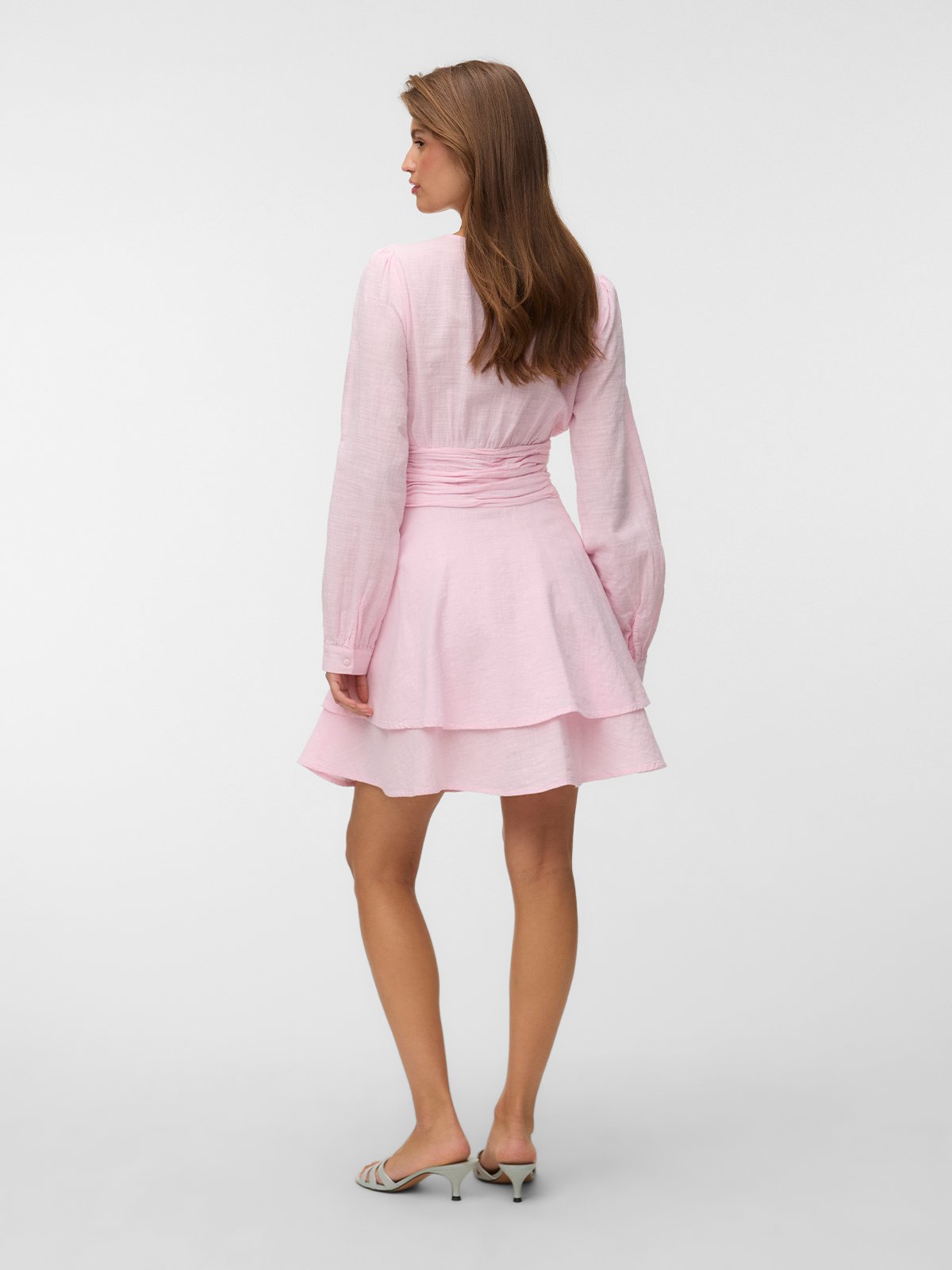 Vero Moda Mie Polly Long Sleeve ABK Rouching Dress Pink-A-Boo