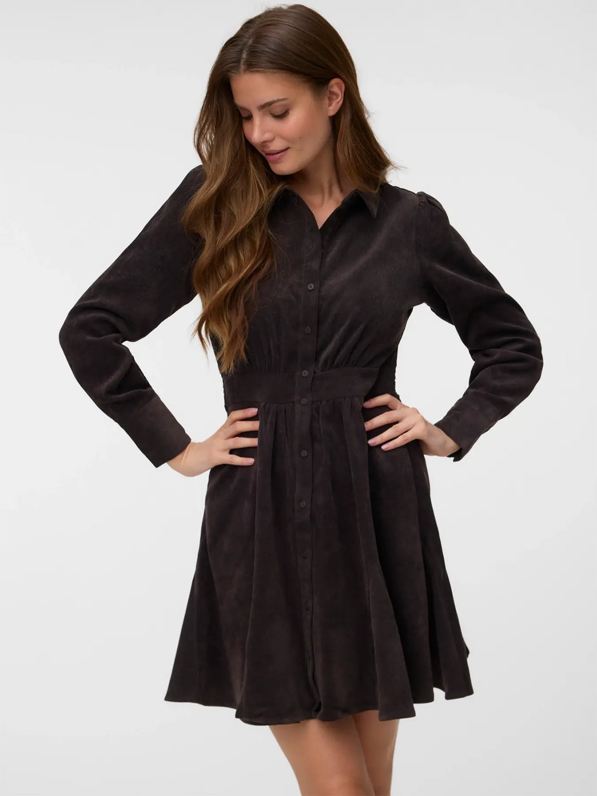 Vero Moda Aware Ane Long Sleeve V-Neck Short Dress Chocolate Torte