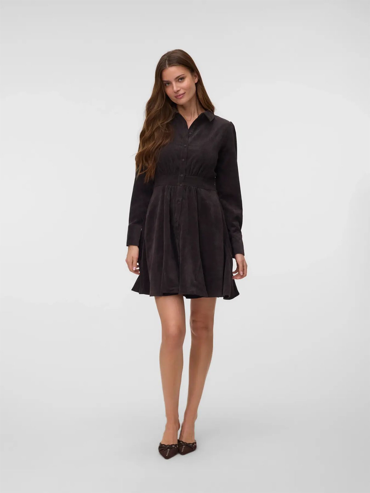 Vero Moda Aware Ane Long Sleeve V-Neck Short Dress Chocolate Torte