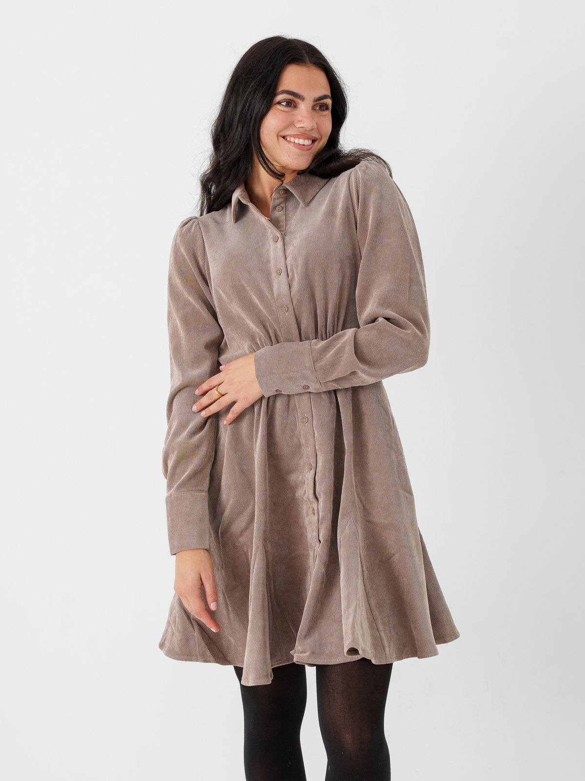 Vero Moda Aware Ane Long Sleeve V-Neck Short Dress Fossil