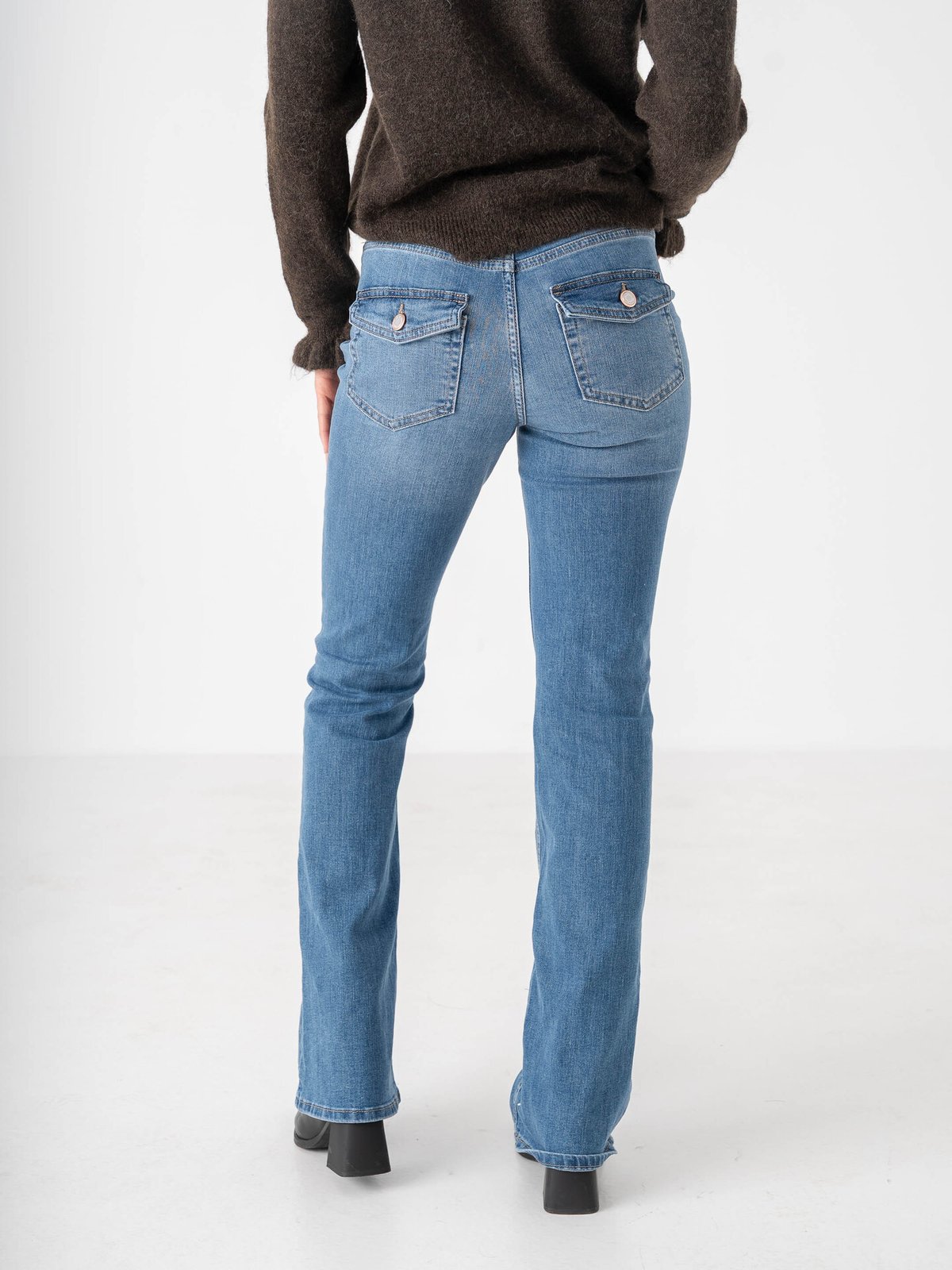 Vero Moda Flash Flared Pocket Jeans Medium Blue Denim