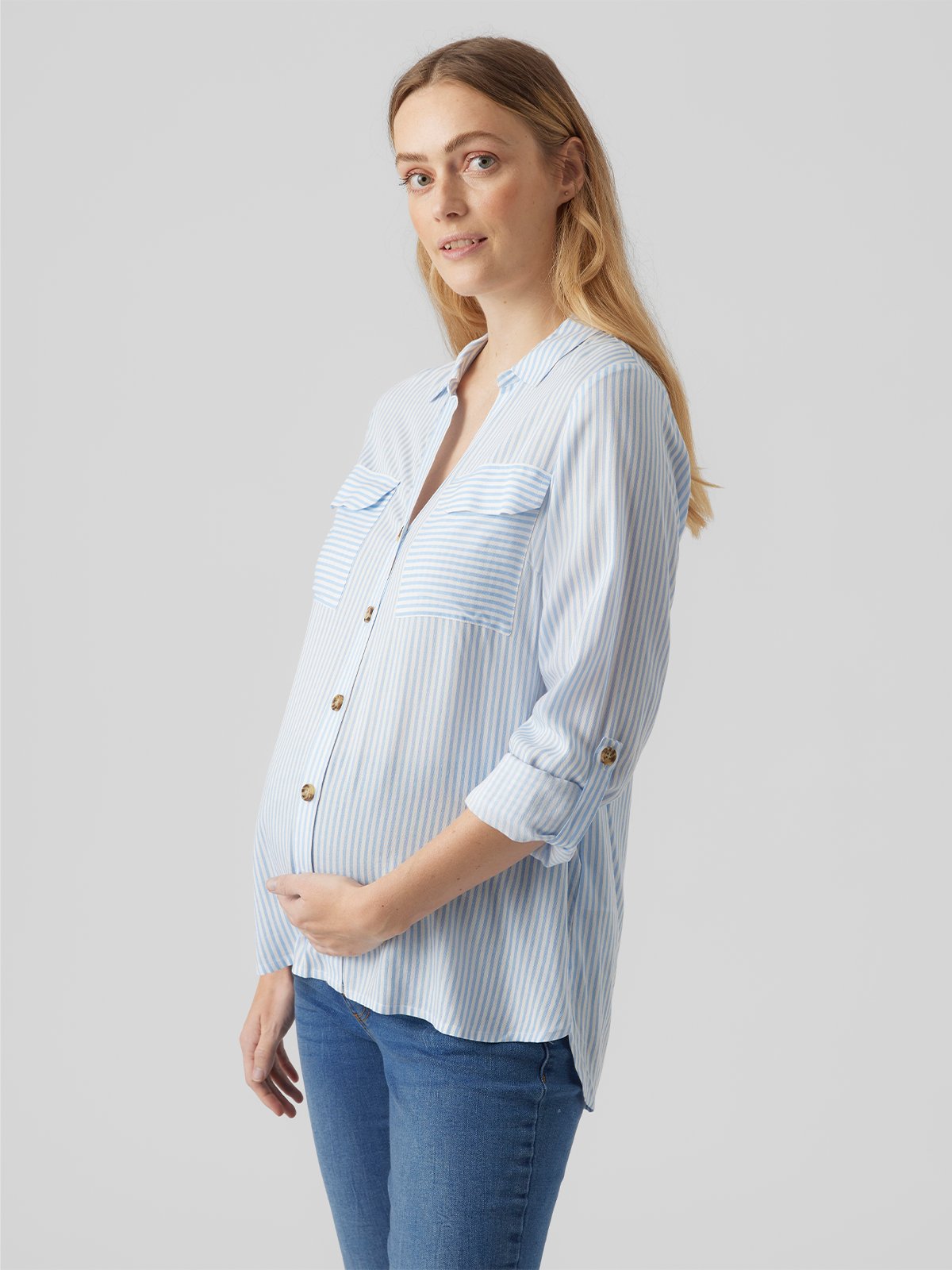 Vero Moda Maternity Bumpy Long Sleeve Shirt New Blue bell