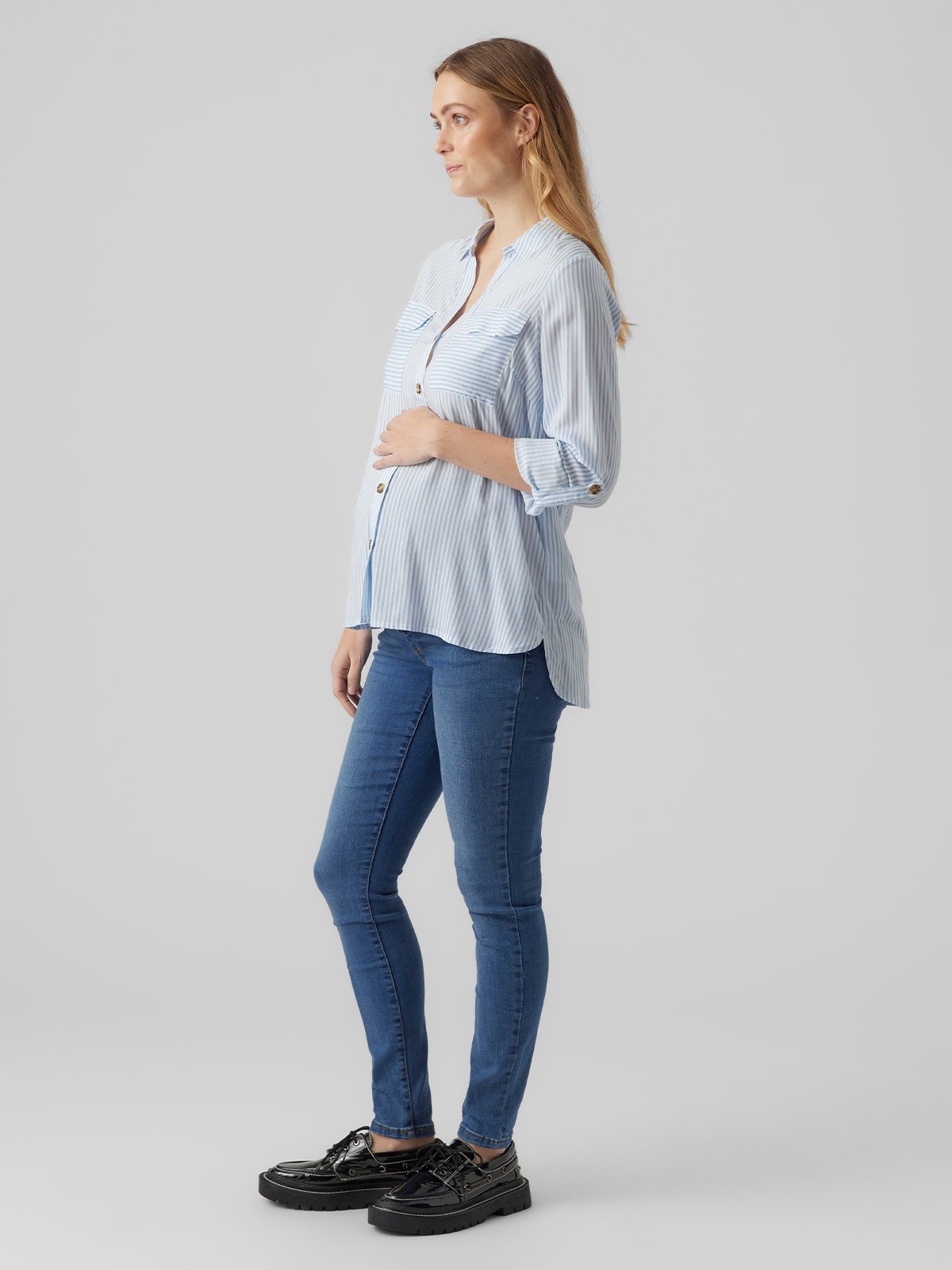 Vero Moda Maternity Bumpy Long Sleeve Shirt New Blue bell