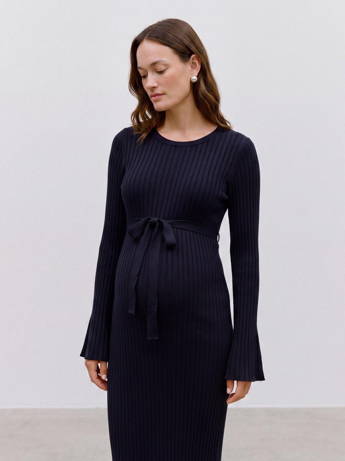 Vero Moda Maternity New Siv Long Sleeve Knit Midi Dress Navy