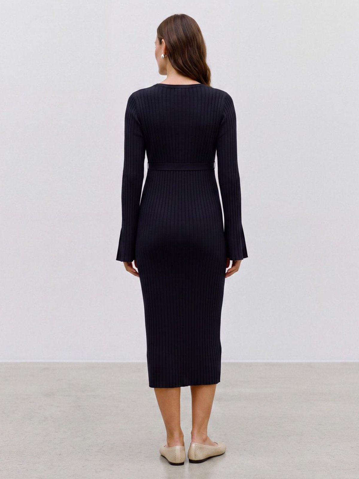 Vero Moda Maternity New Siv Long Sleeve Knit Midi Dress Navy