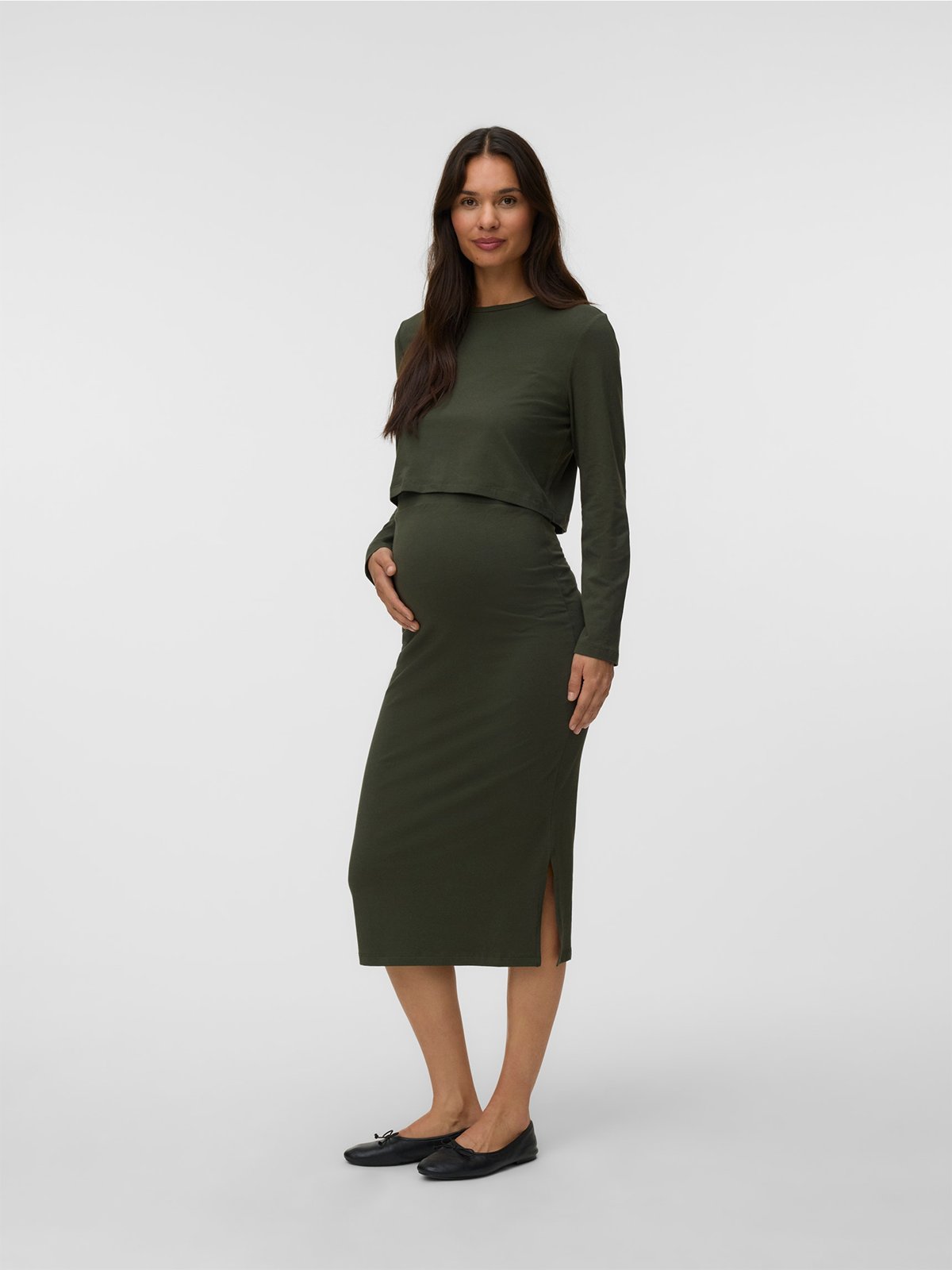 Vero Moda Maternity Kerrie Long Sleeve Top And Skirt Jersey Set Forest Night