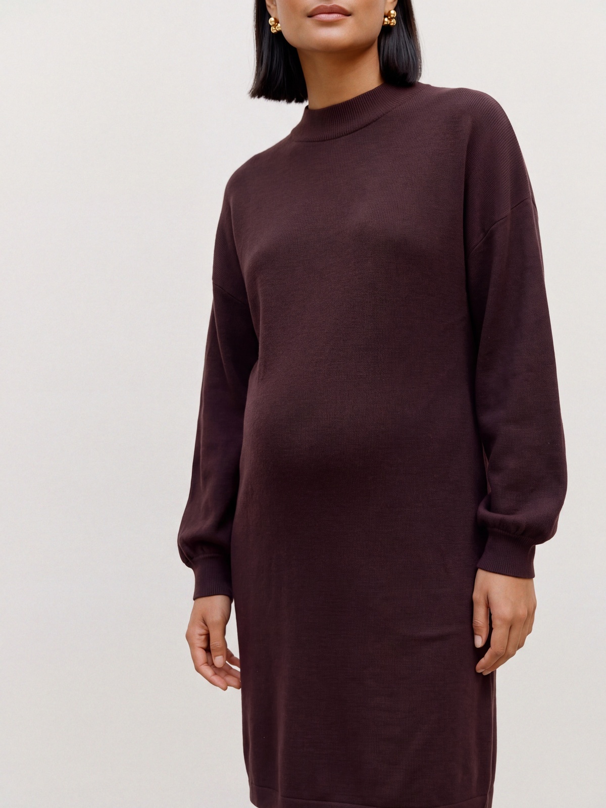 Vero Moda Maternity Nancy Long Sleeve Funnelneck Dress Burgunder