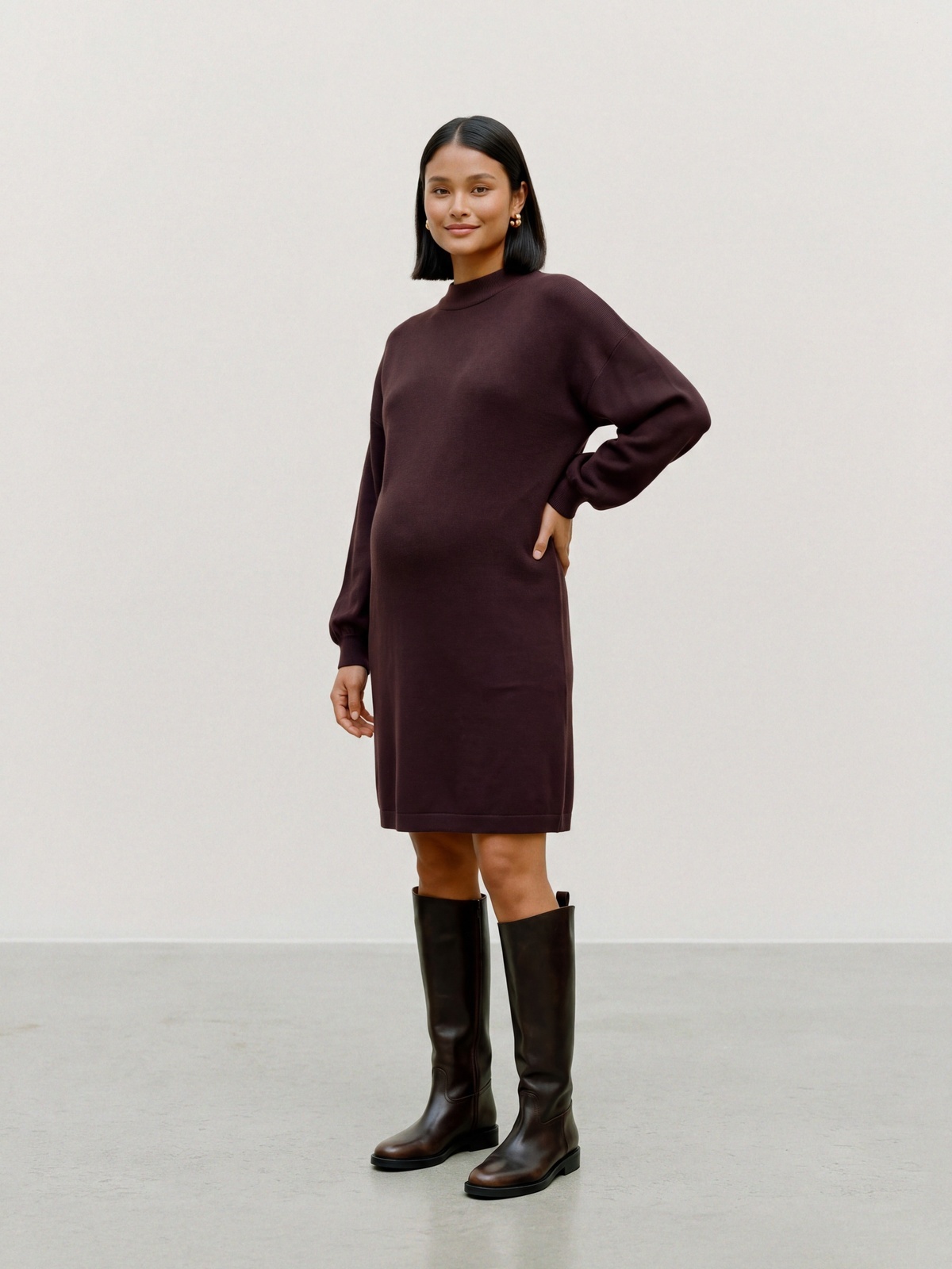 Vero Moda Maternity Nancy Long Sleeve Funnelneck Dress Burgunder