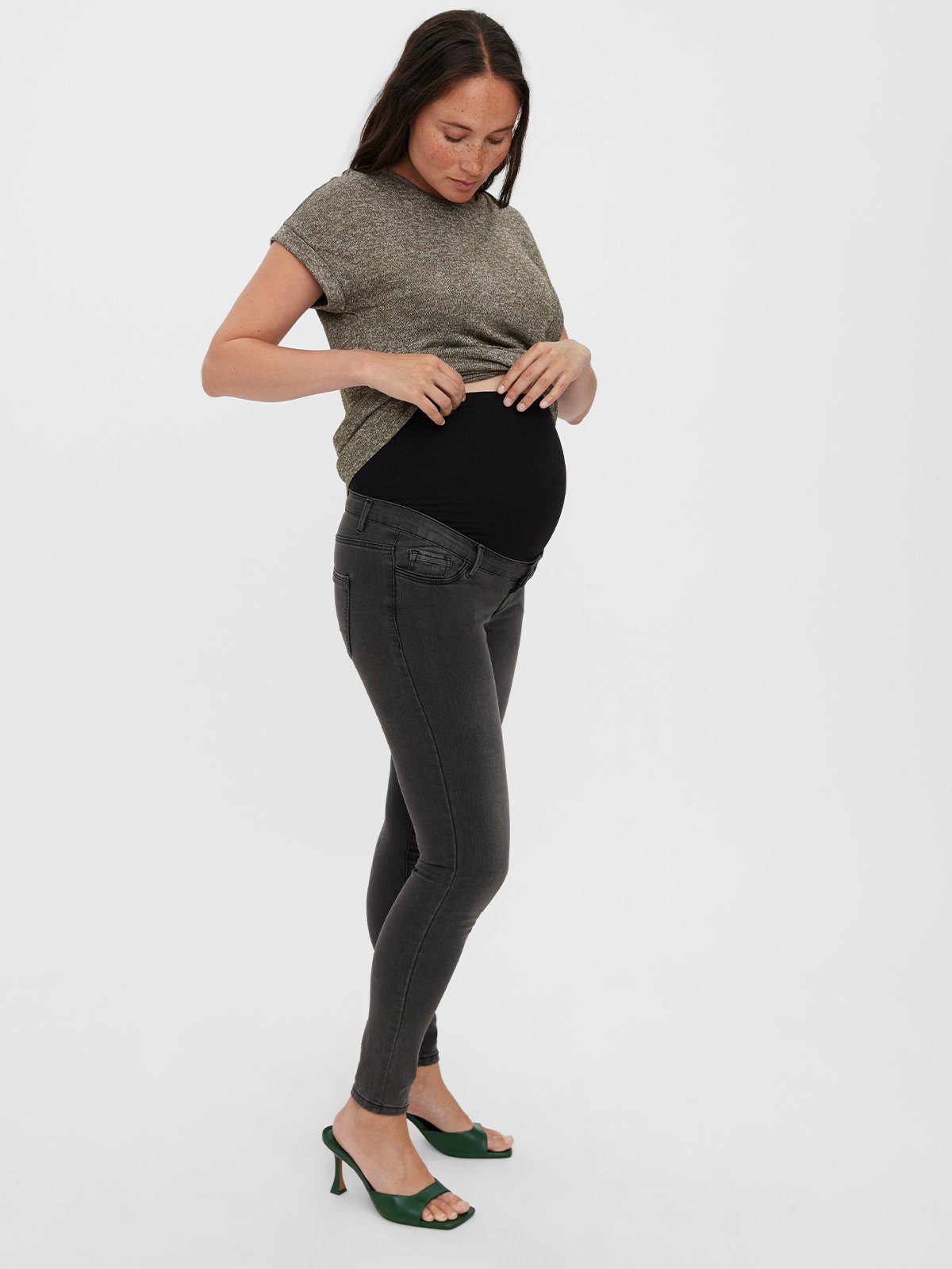 Vero Moda Maternity Tanya Mid Rise Piping Jeans Grå