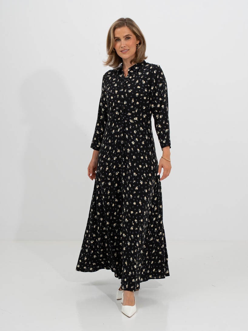 Y.A.S Savanna Long Shirt Dress Black Petia