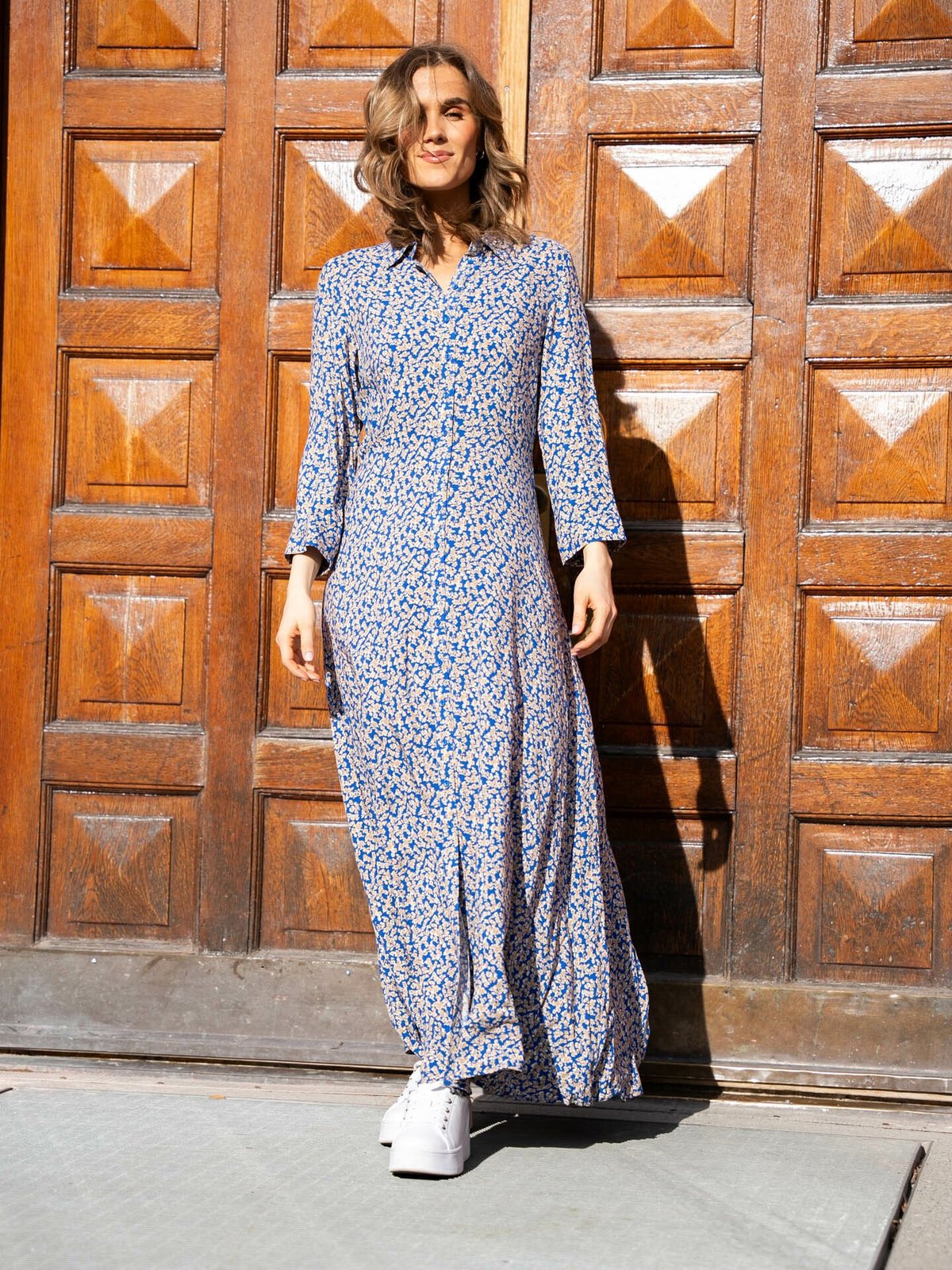 Y.A.S Savanna Long Shirt Dress Bluing Disty Flower