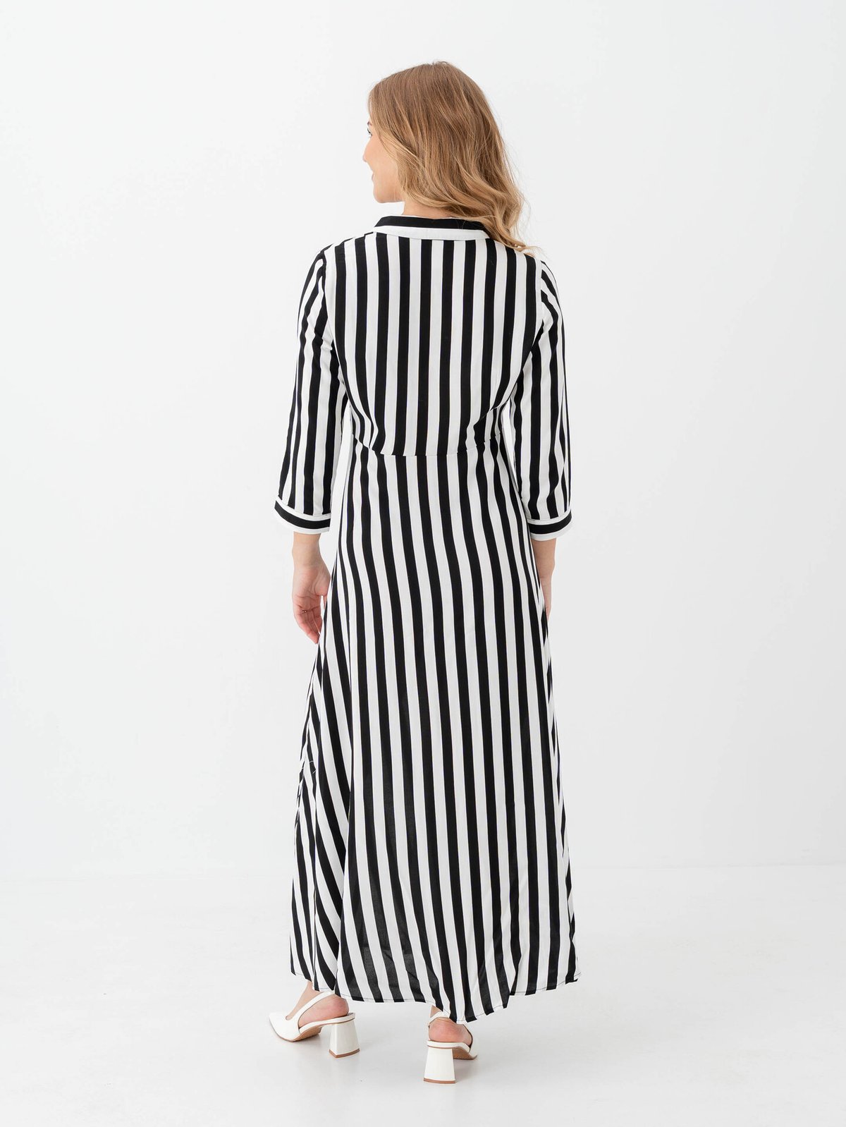 Y.A.S Savanna Long Shirt Dress Black W WHITE STRIPES