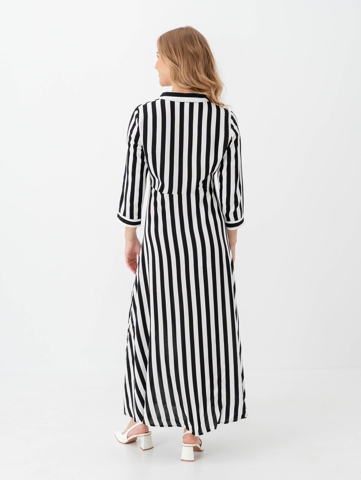 Y.A.S Savanna Long Shirt Dress Black W WHITE STRIPES
