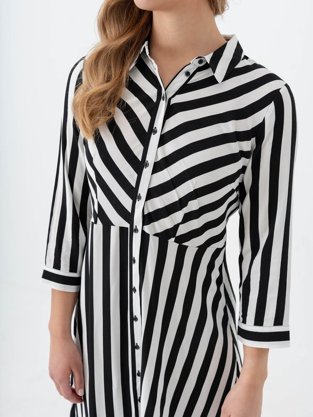 Y.A.S Savanna Long Shirt Dress Black W WHITE STRIPES
