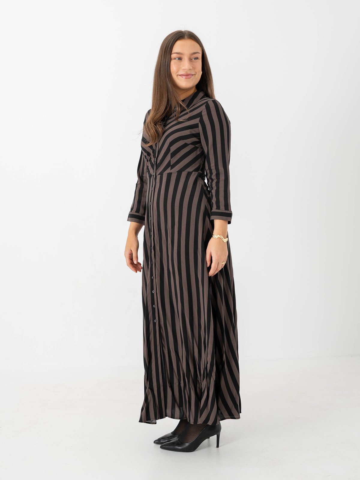 Y.A.S Savanna Long Shirt Dress Chocolate Brown / Black