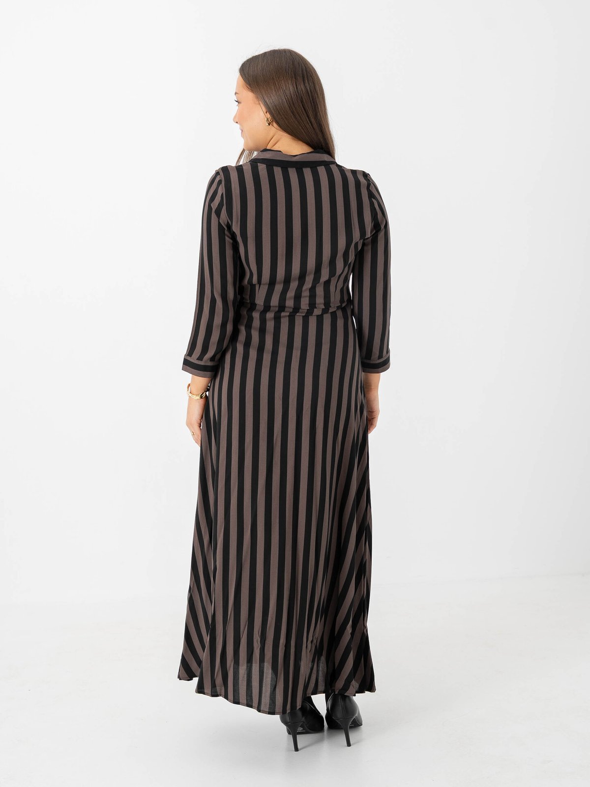 Y.A.S Savanna Long Shirt Dress Chocolate Brown / Black