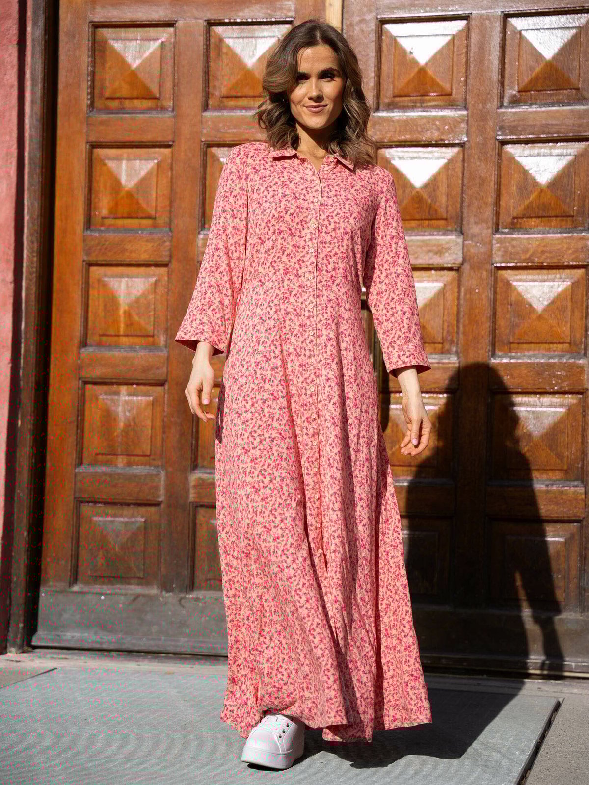 Y.A.S Savanna Long Shirt Dress Irish Cream disty flower