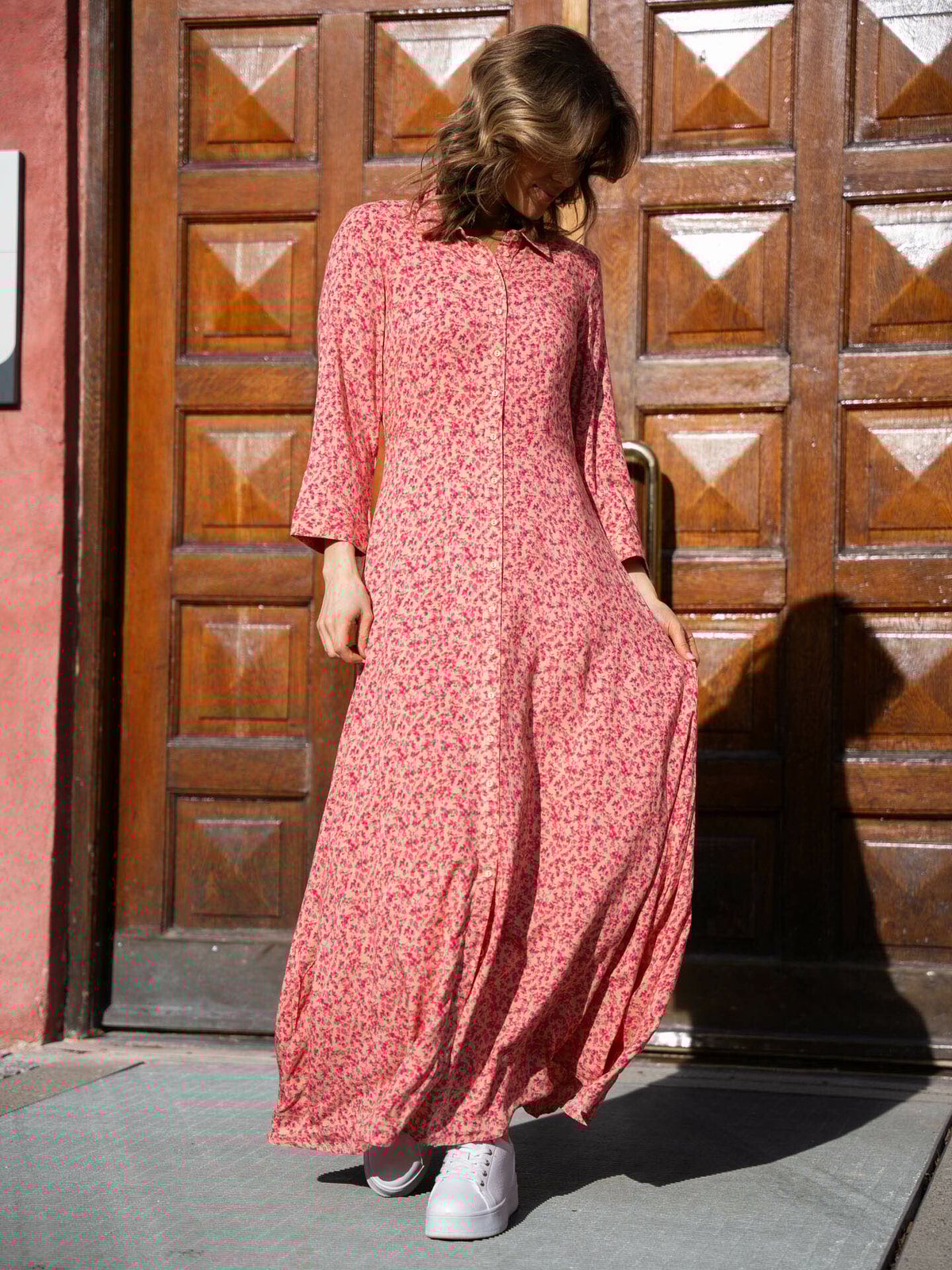 Y.A.S Savanna Long Shirt Dress Irish Cream disty flower