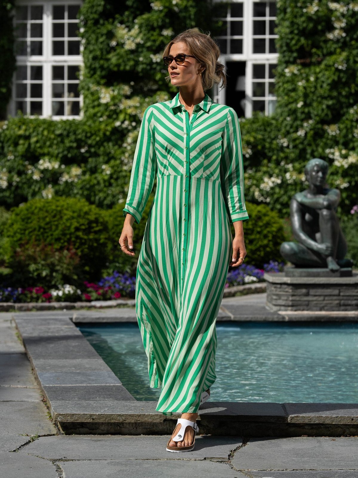 Y.A.S Savanna Long Shirt Dress Quiet Green Fuzzy Flower