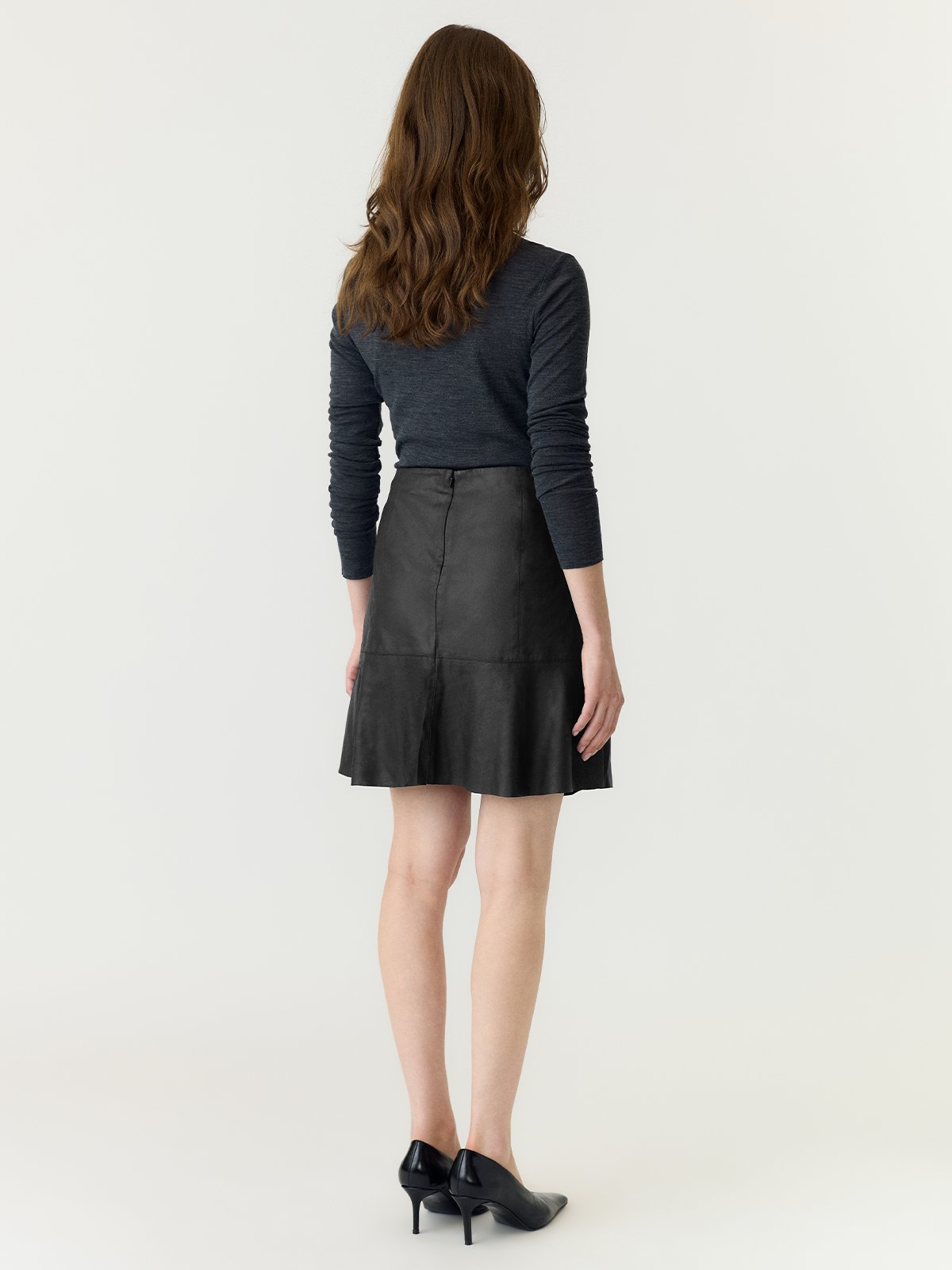 Y.A.S Colly Mid Waist Naplon Leather Skirt Black