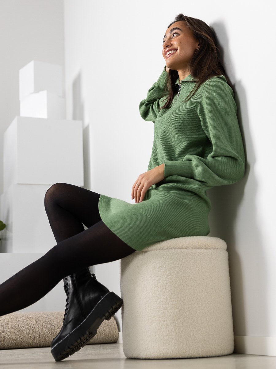 Y.A.S Dalma Long Sleeve Zip Knit Dress Loden Frost